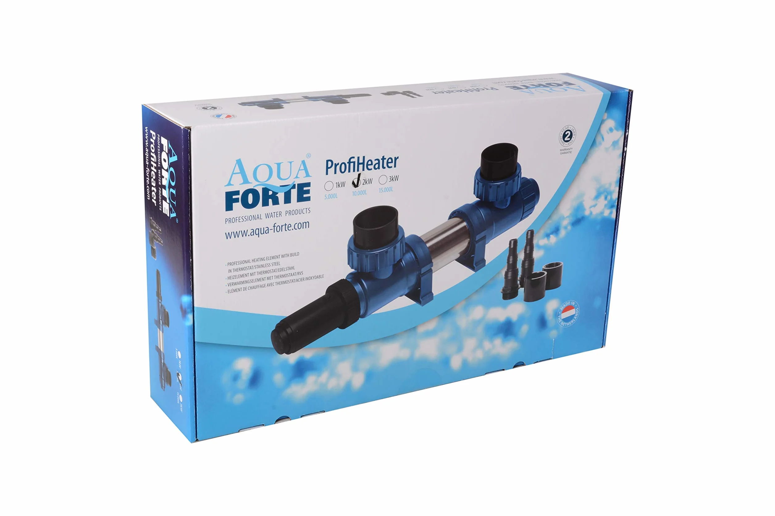 AquaForte ProfiHeater acier inoxydable 2kW 230V thermostat réglable 40°C