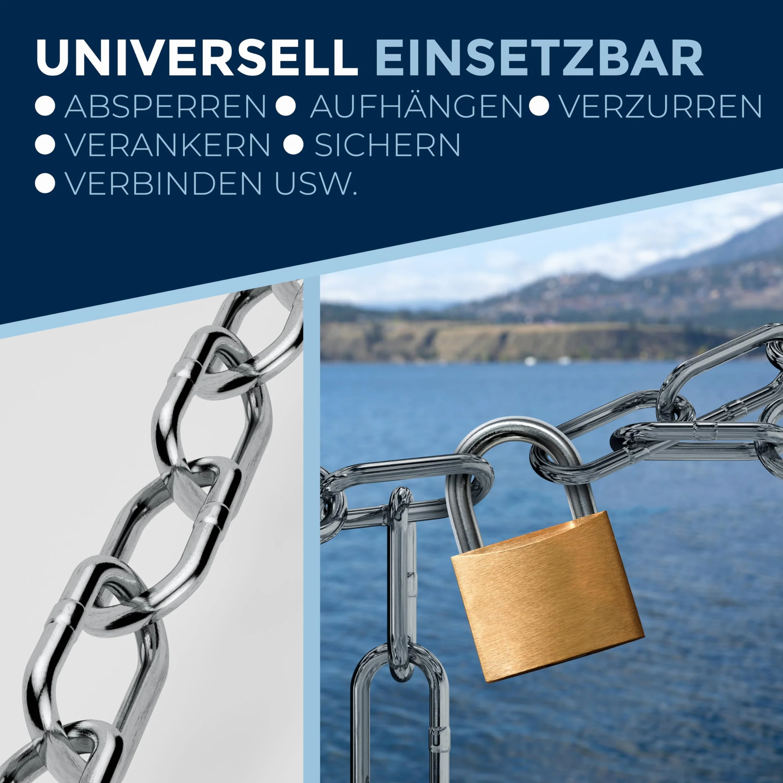 Chaîne inox A4 / 316 6 mm – 4 m – lot de 1 – chaîne polyvalente extérieure – extérieur qualité marine