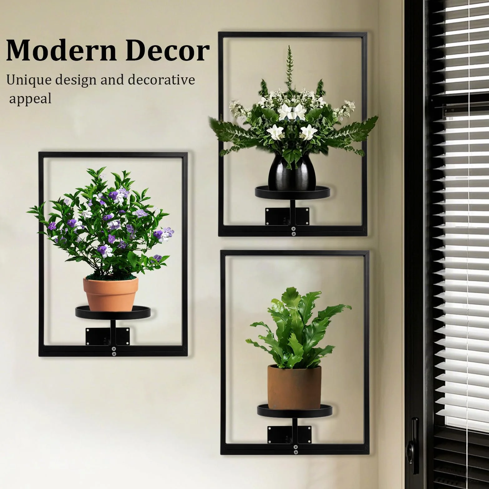 Support pour Plantes d'intérieur 3 Pièces avec Vis Étagère Murale en Métal pour Pots de Fleurs