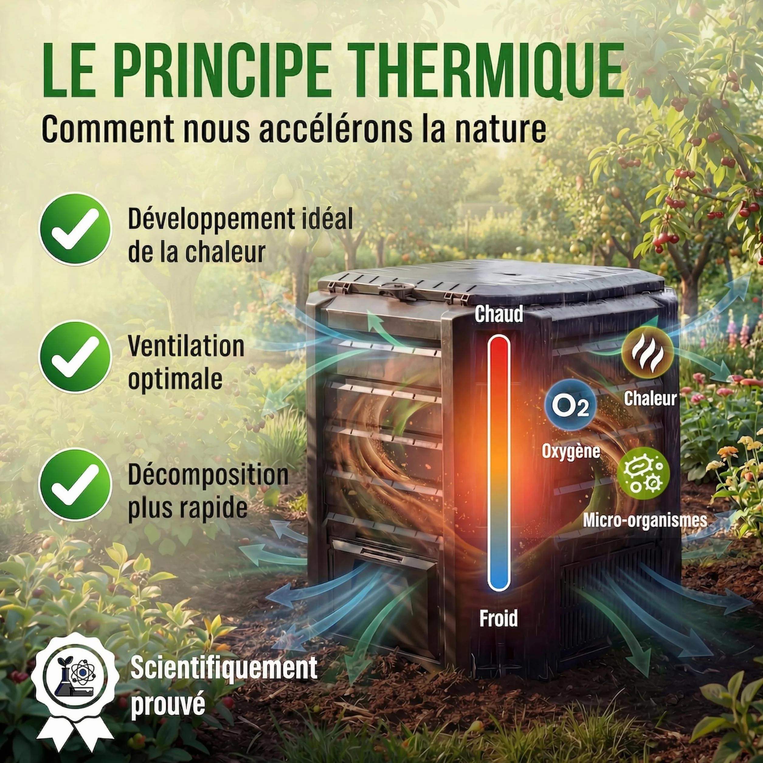 Composteur de Jardin 800 L Plastique Noir avec Couvercle et Trappe d'extraction