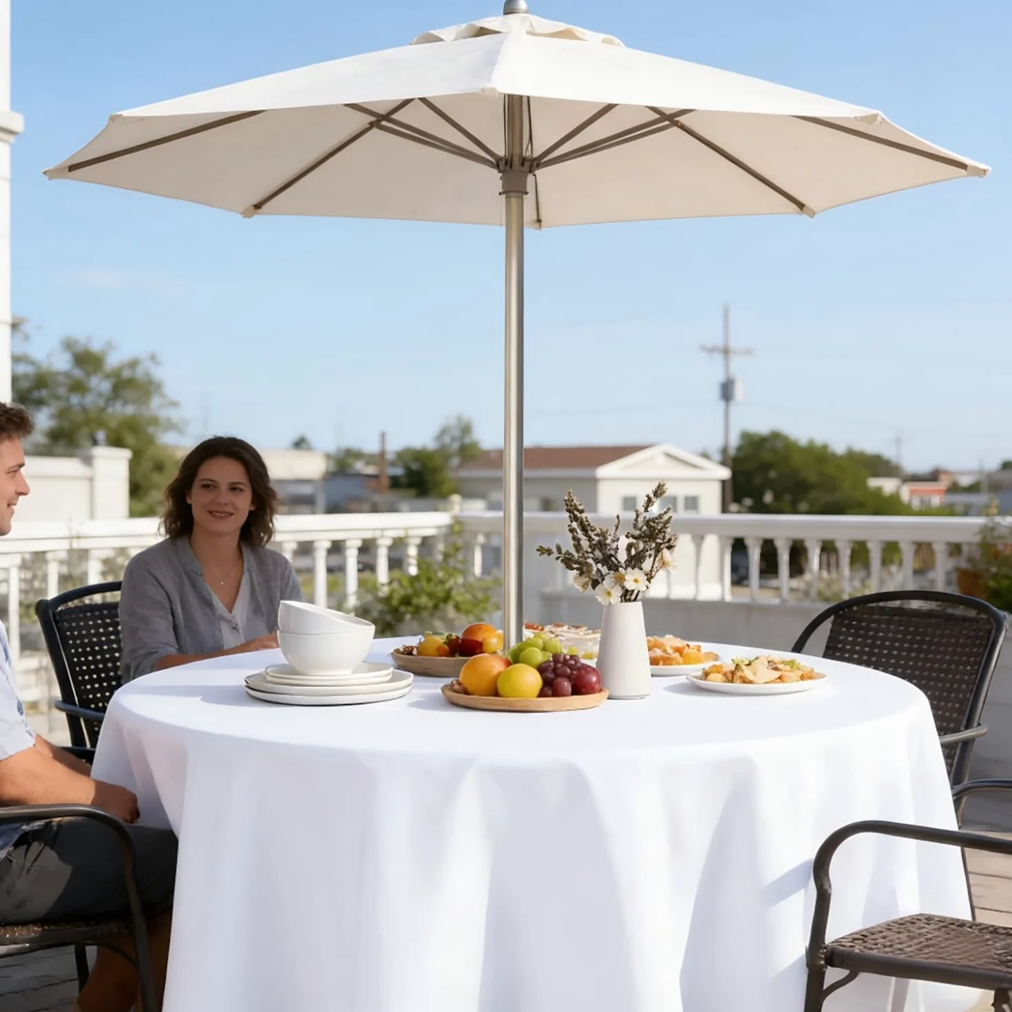 LUSHVIDA Nappe d'extérieur Ronde 178 cm Blanc avec Trou de Parasol et Fermeture à glissière