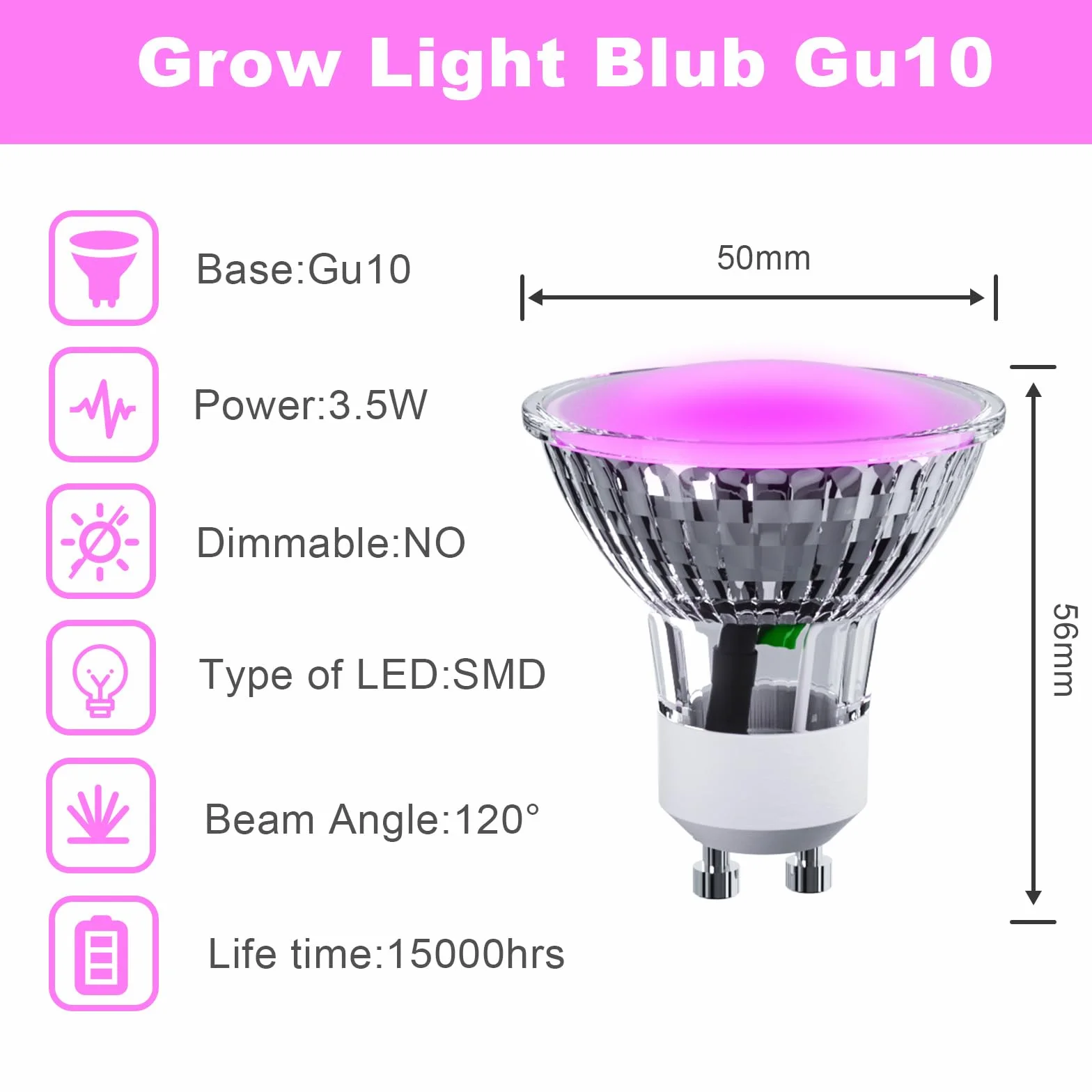 ANTELA Ampoules LED Horticoles Gu10 4W 200lm PPFD pour Plantes d'Intérieur 5PCs