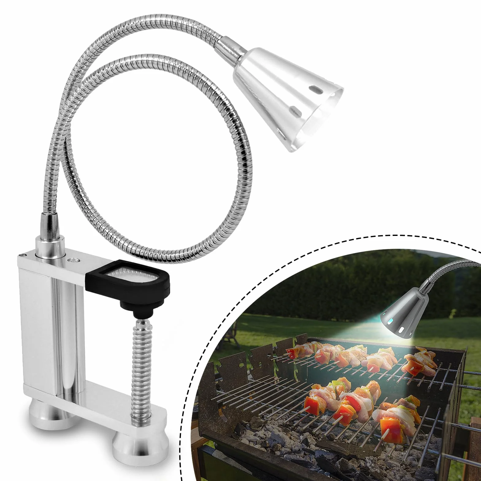 Lampe Magnétique pour Barbecue 12 LED Super Lumineuses avec Col de Cygne Flexible - Alimentation par Piles