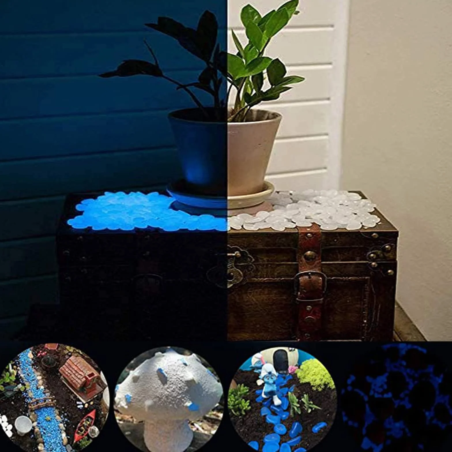 300 Pièces Pierres Lumineuses Décoratives pour Jardin Extérieur, Cailloux Aquarium Fluorescents