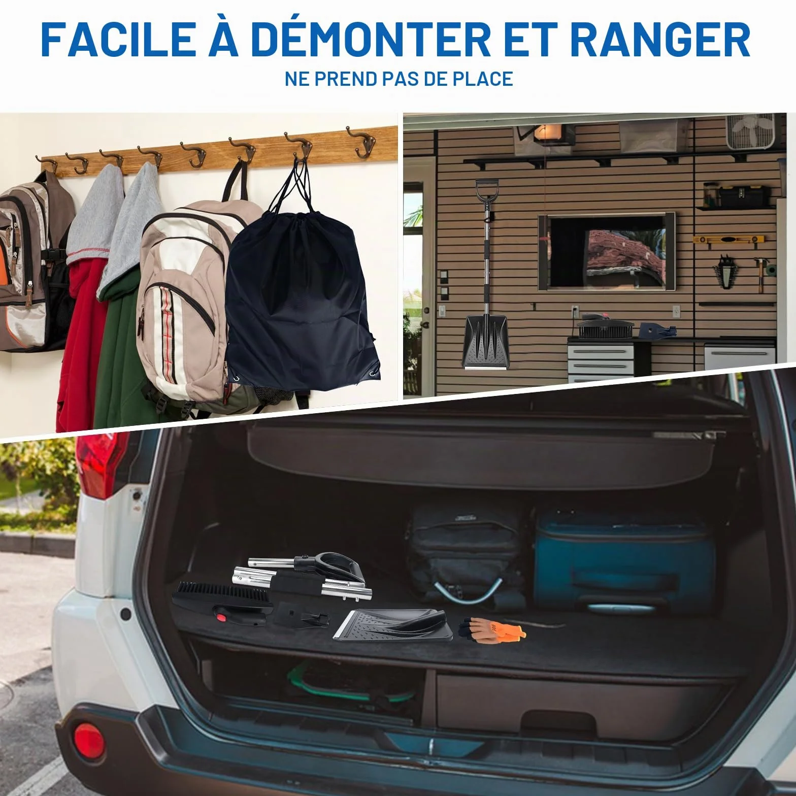 Kit de Pelle à Neige rétractable 3 en 1 avec Grattoir à Glace, Brosse à Neige et Sac de Rangement