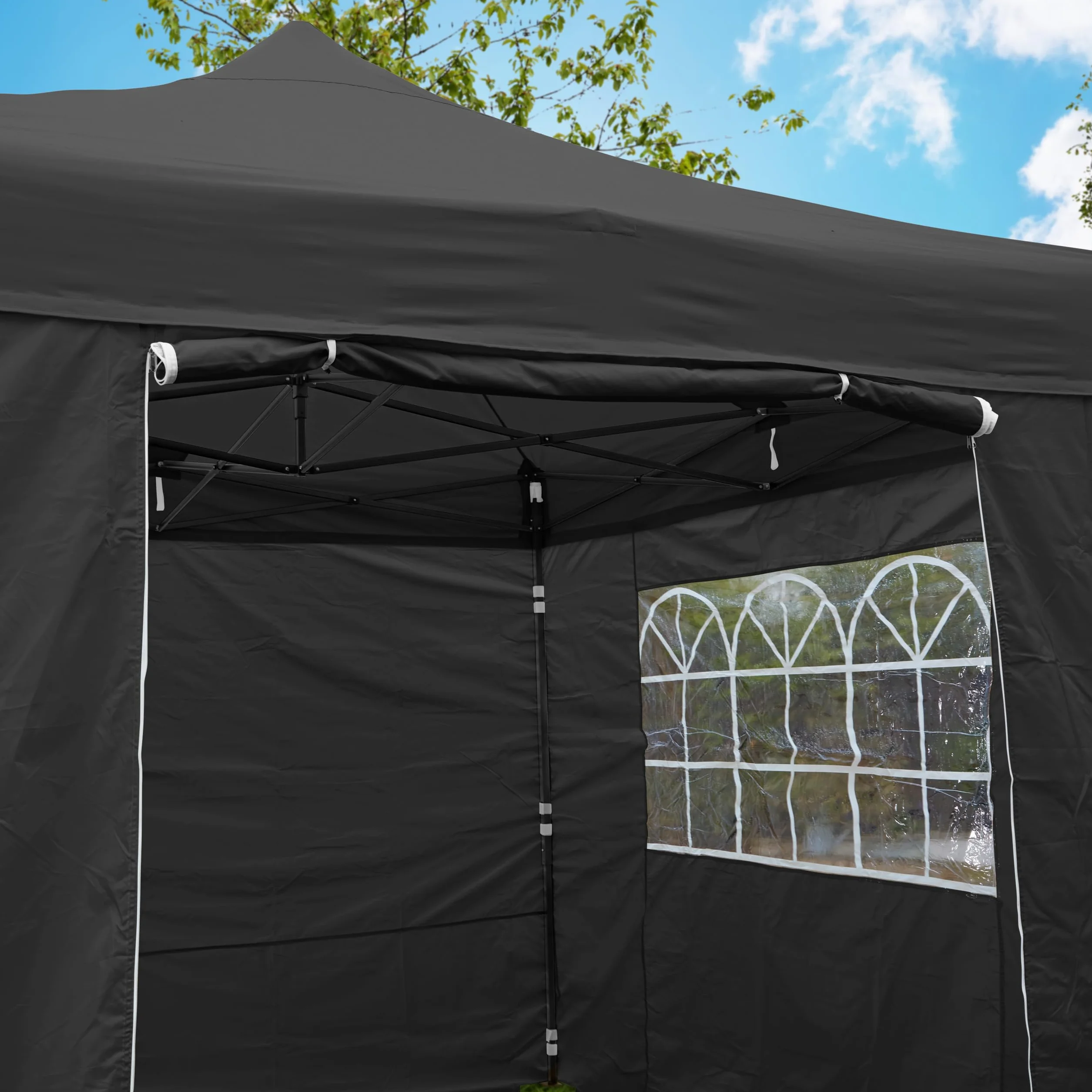 Tonnelle Pop-up 3x3m Imperméable 4 Parois Latérales Noir