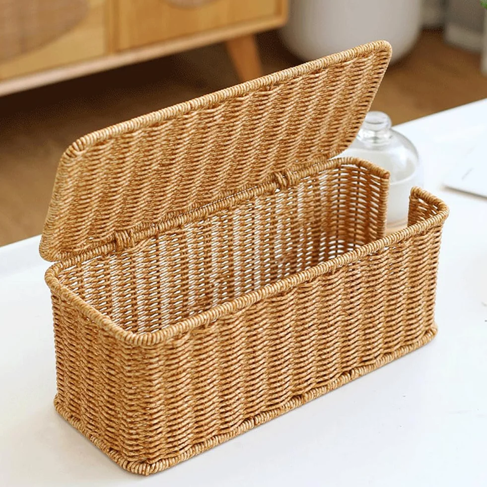 Boîte De Rangement pour Multiprise Style Osier, Idéale pour Organiser Les Câbles De Bureau, Les Chargeurs Les Adaptateurs De Prise Électrique. Elle Permet Également De Dissimuler Les Fils Les