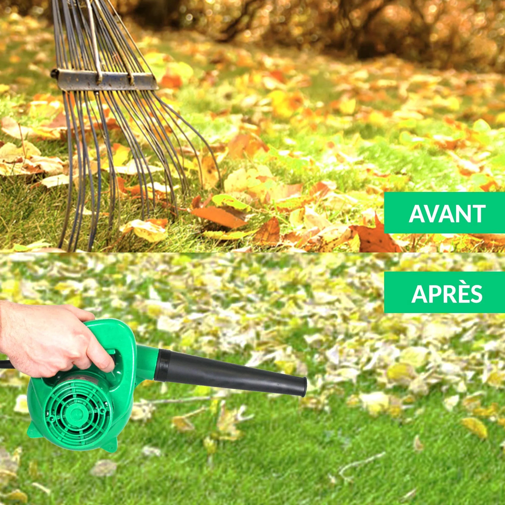 FISHTEC Mini Souffleur Aspirateur 2 en 1 500W Électrique avec Sac Feuilles Jardin
