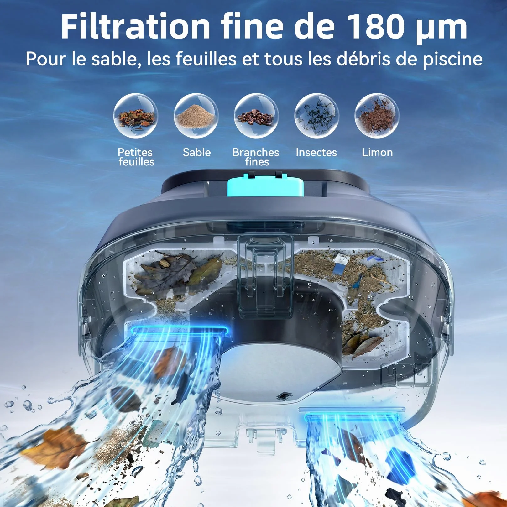 Pondee X2 Robot Piscine sans Fil 200 Min Autonomie Aspirateur Piscine Hors Sol Recharge Rapide 3.3 h 120 m²
