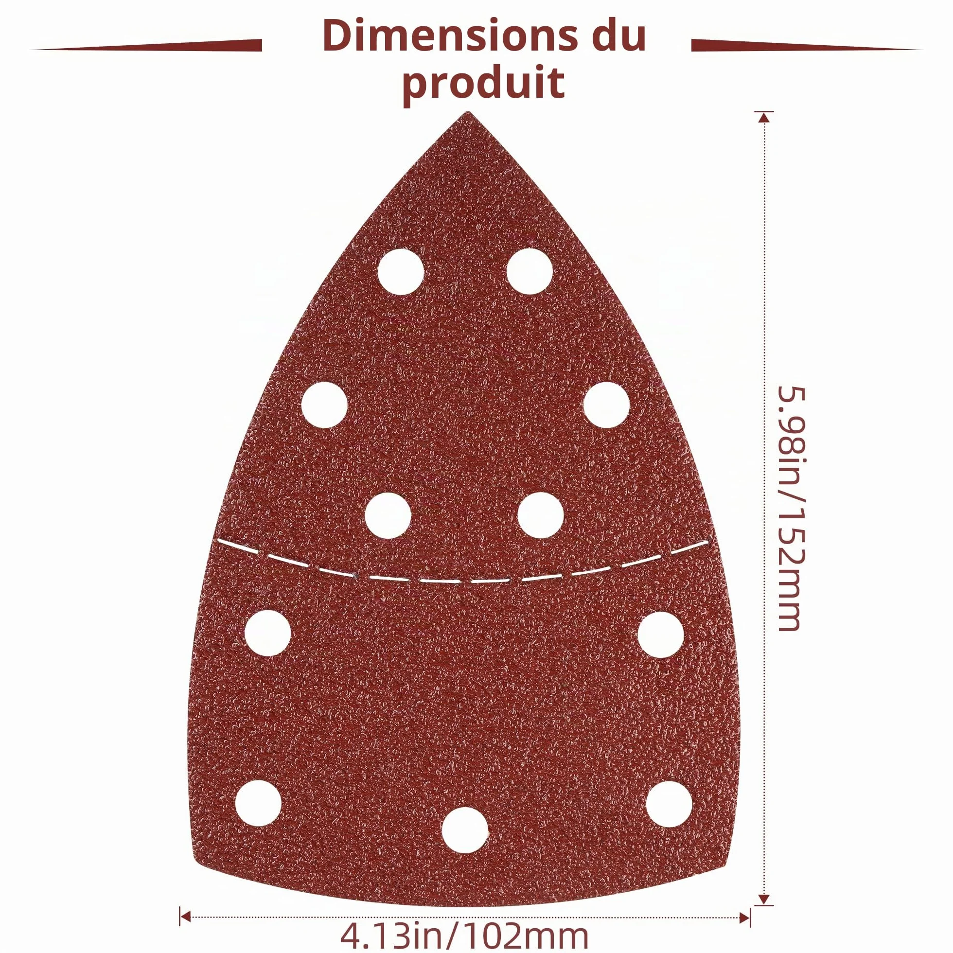 Lot de 100 Papier Abrasif pour Ponceuse, 105 mm x 152 mm, Grain P40/60/80/120/180/240/400, Triangles de Ponçage pour Bosch PSM 100A, PSM 160, PSM 200 AES, PSM 18, PDA 180, PSM 160 A