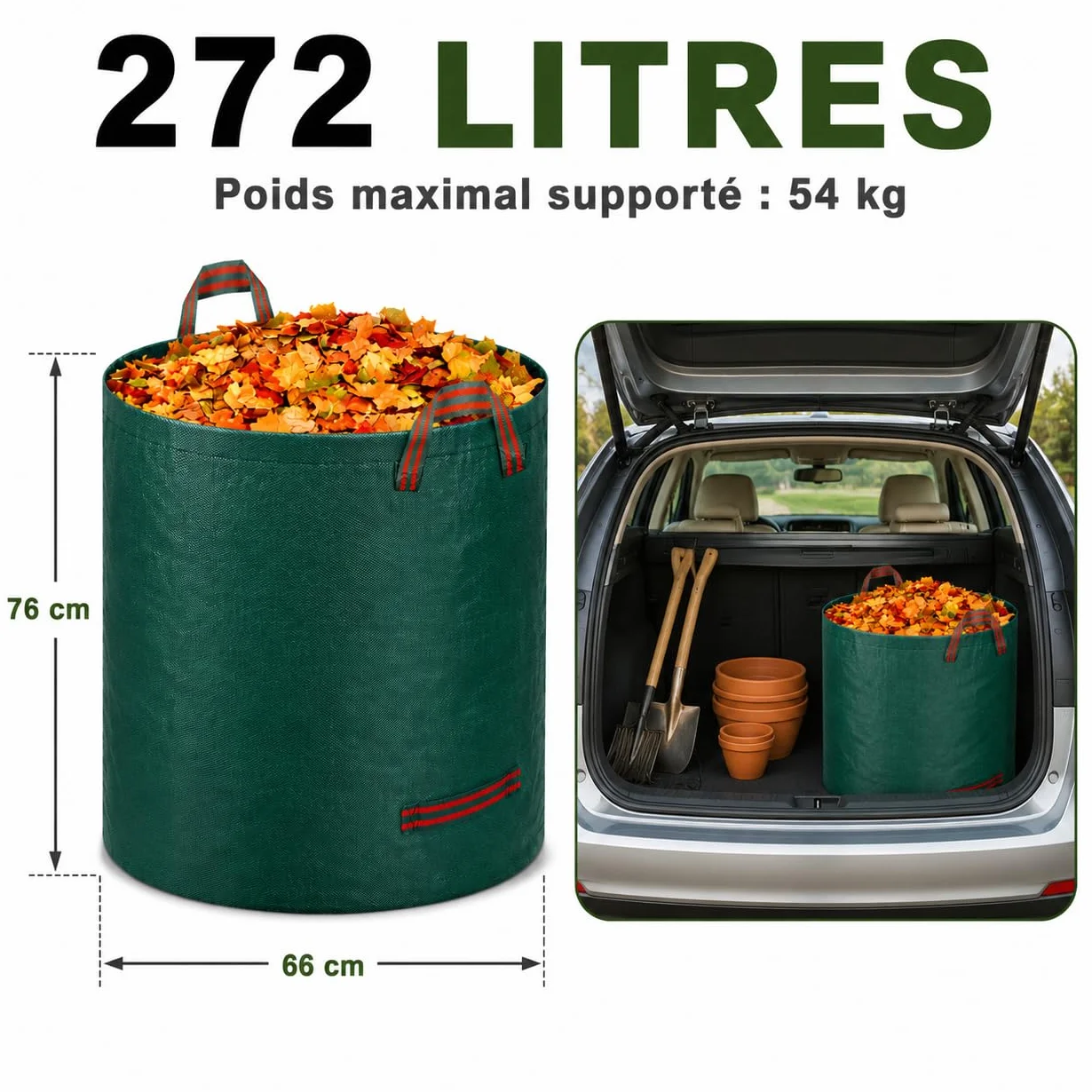 Sacs à Déchets de Jardin Robustes 272L Lot de 6 Réutilisables avec Poignées Pliables Tissu Industriel
