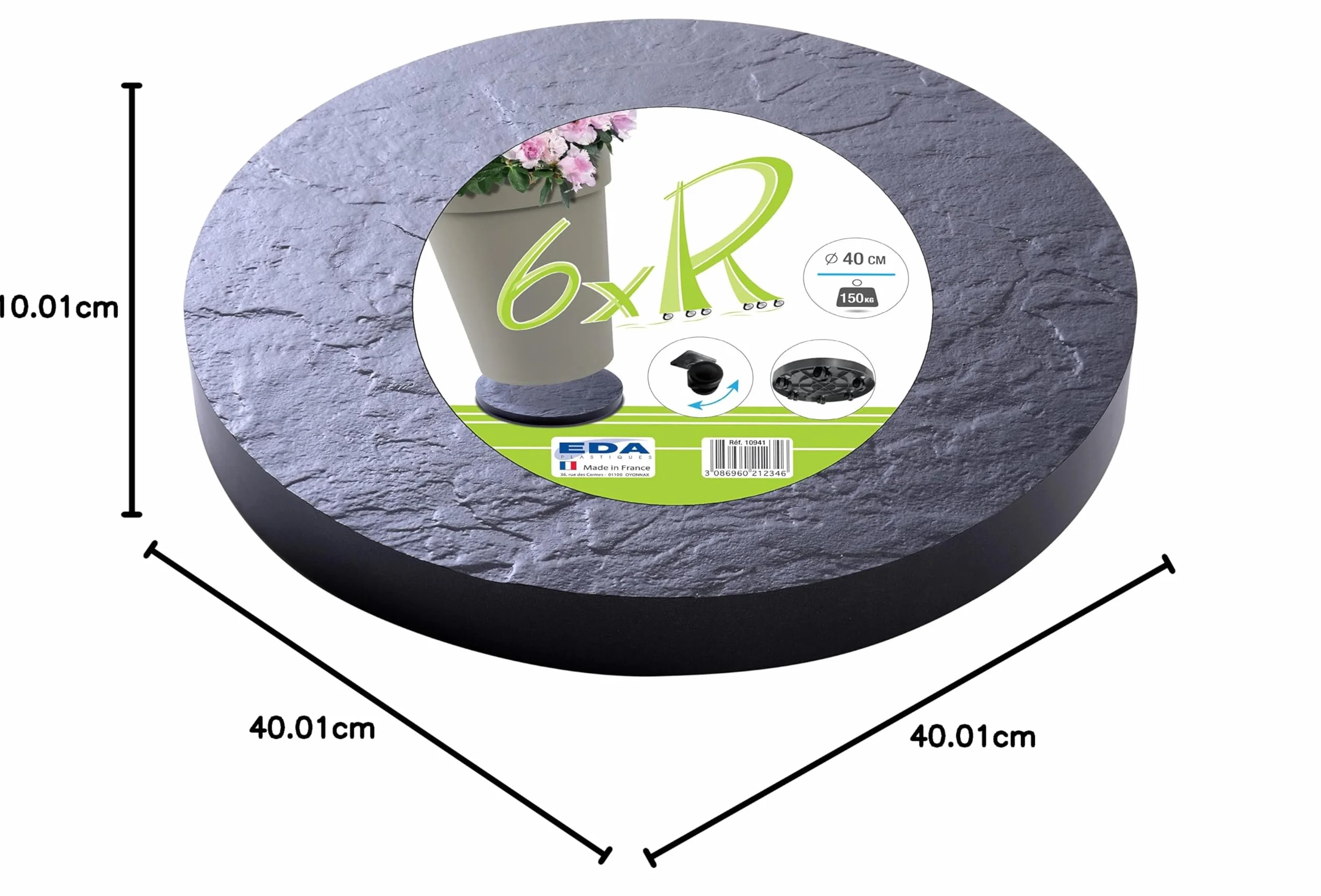 Support à roulettes pour Plantes Ø 40 cm 6 Roues Multidirectionnelles Charge 150 kg Gris Ardoise