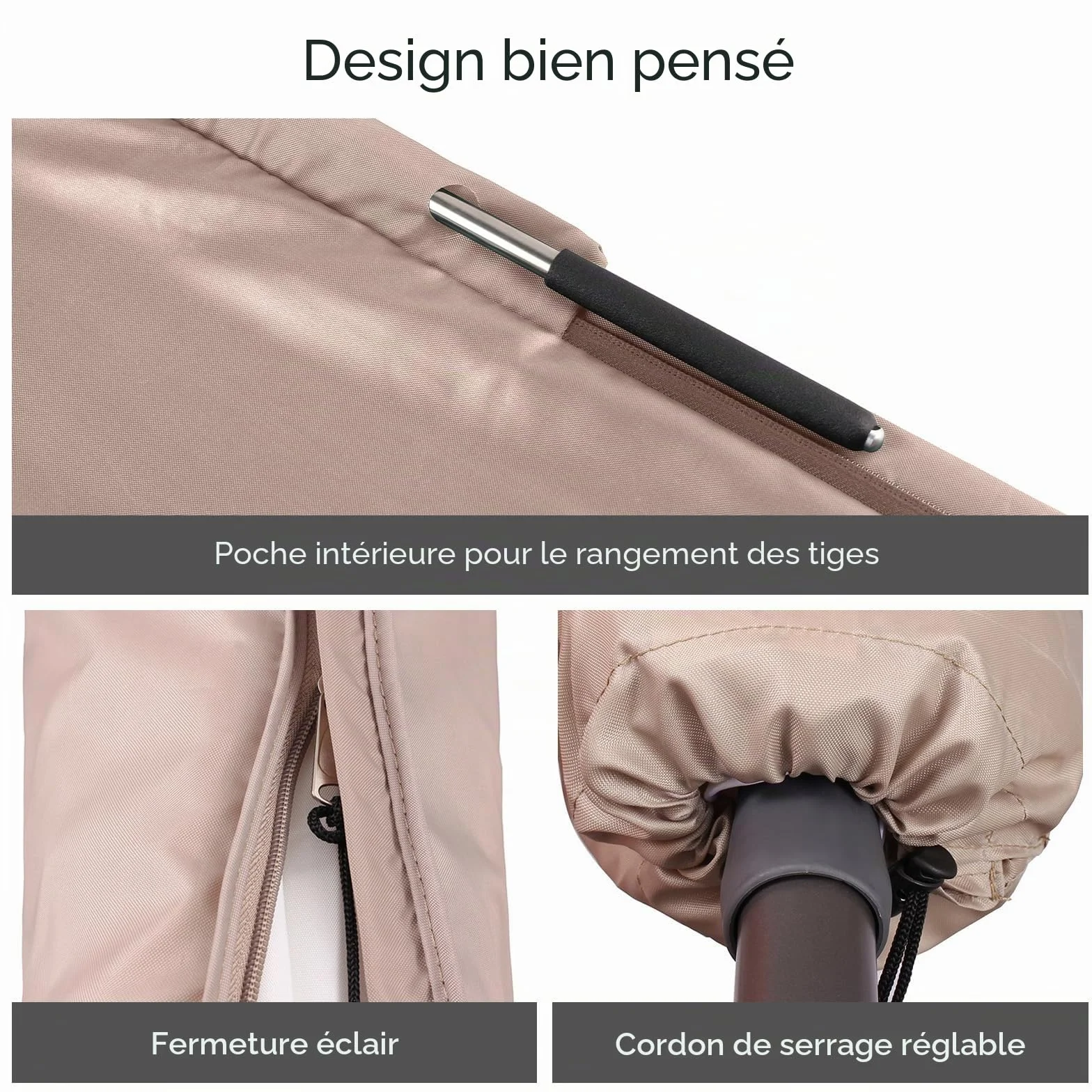 Sekey Parasol Capuchon de Protection 265×48/70 cm Polyester 100% Etanche Résistant aux UV