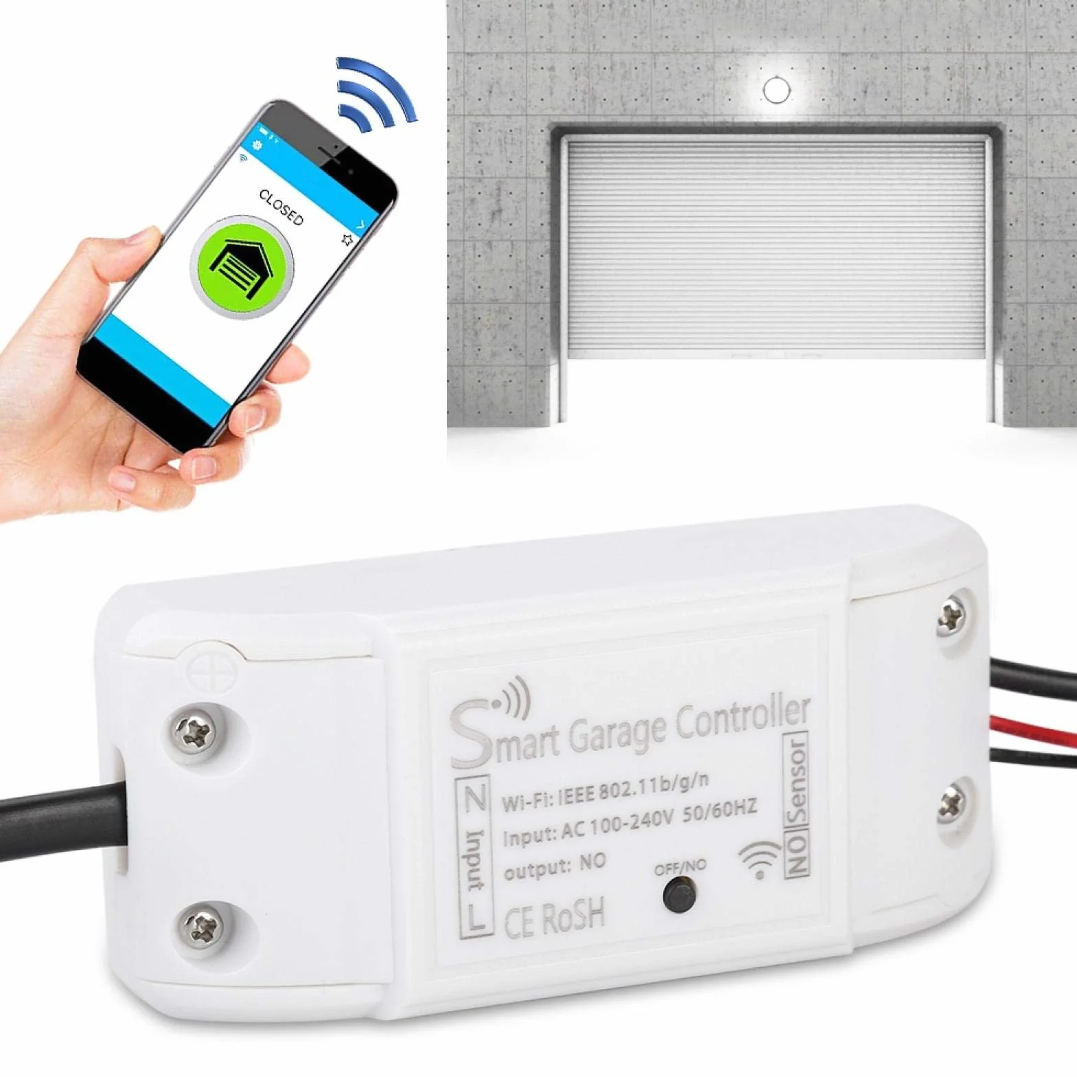 Contrôleur de Porte de Garage Intelligente WiFi Télécommande Compatible Ouvre-porte de Darage APP Prise en Charge du Dispositif de Contrôle pour (eu)