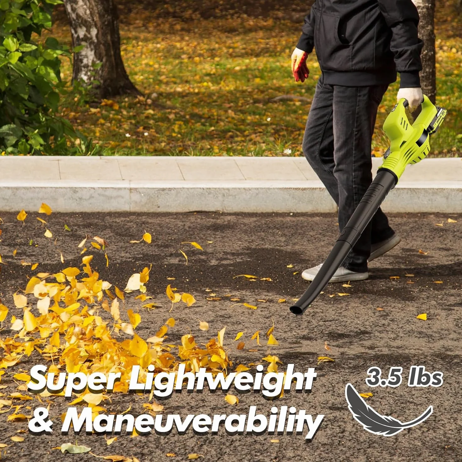 Souffleur de Feuilles sans Fil 21V 4,0Ah 3000W 2 Modes de Vitesse Vert
