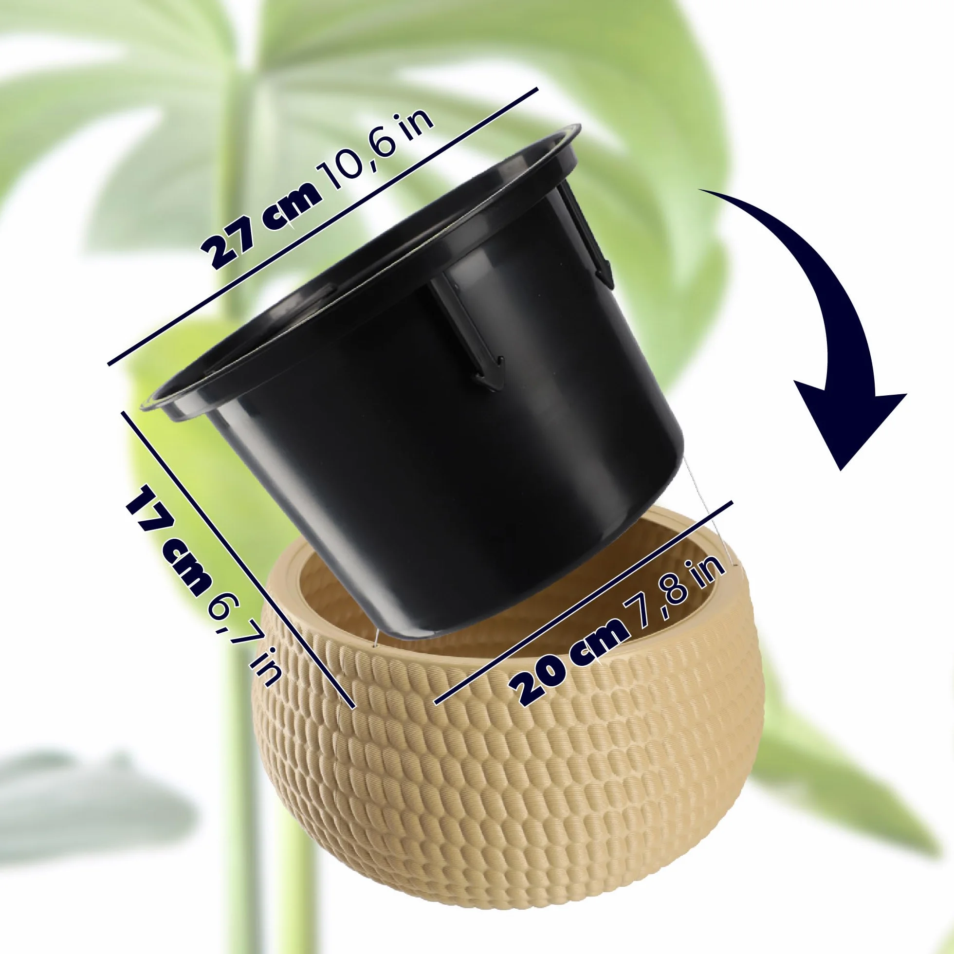 KADAX Pot Suspendu 32 cm Beige avec Chaîne et Crochet pour Plantes Grimpantes