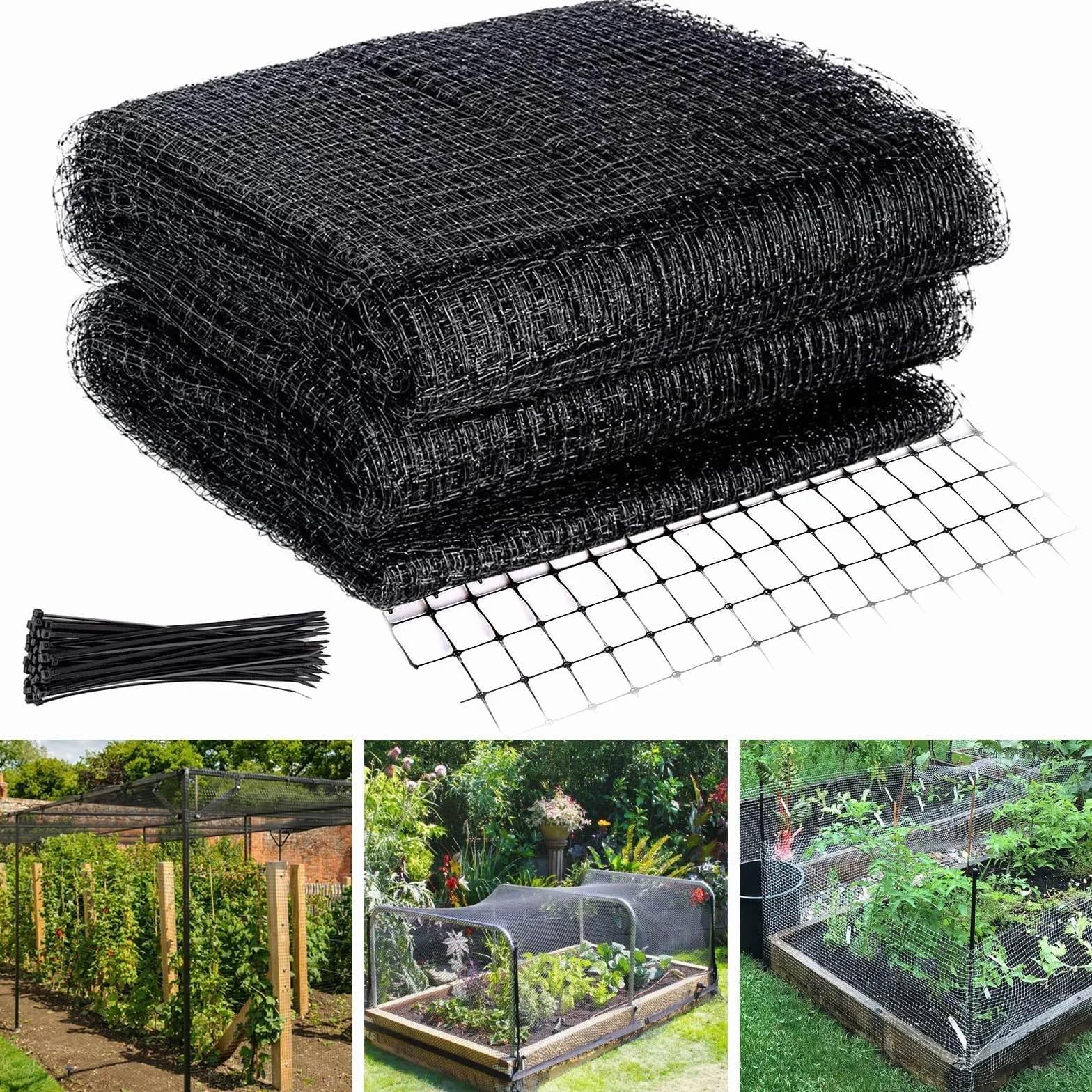 Filet Anti Oiseaux Arbre Fruitier 4 x 10m avec 50 Attache Câble Réutilisable