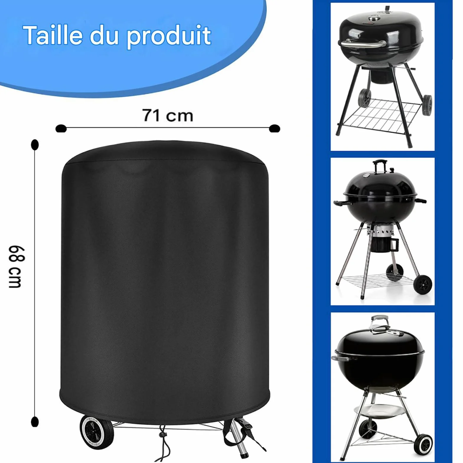 Housse de Protection pour Barbecue Weber 57 cm, 600D Oxford imperméable, Ø71x68 cm