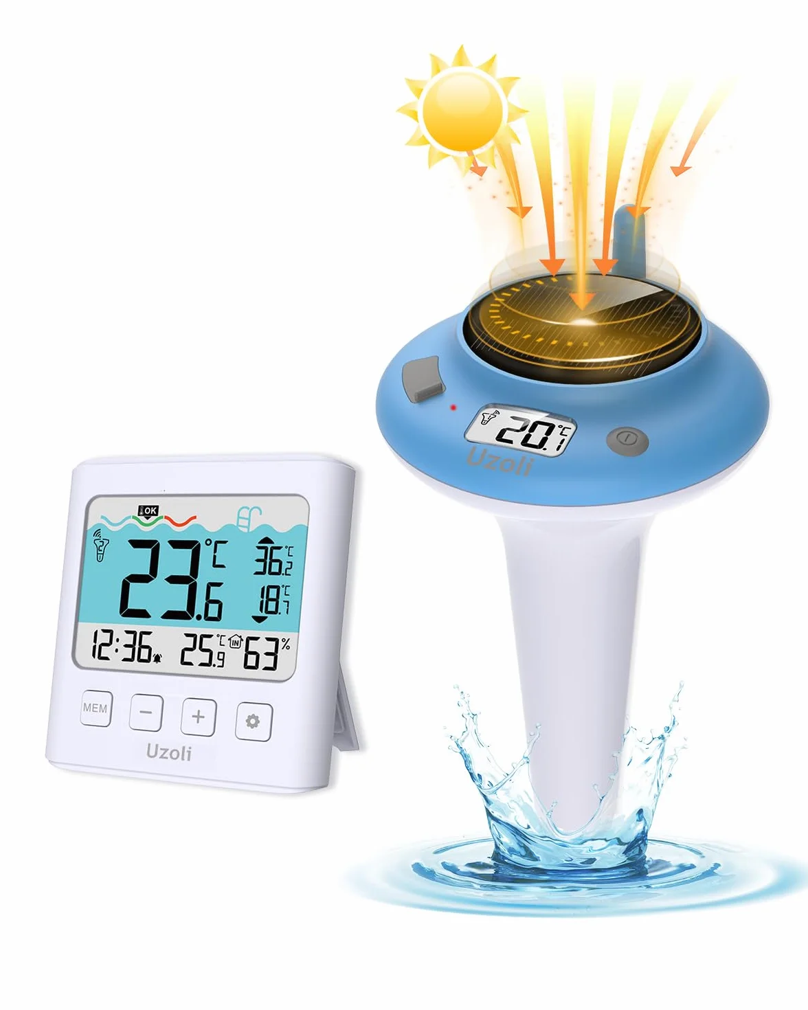 Thermomètre piscine flottant IPX7 recharge USB solaire EM777UC sans fil jacuzzi