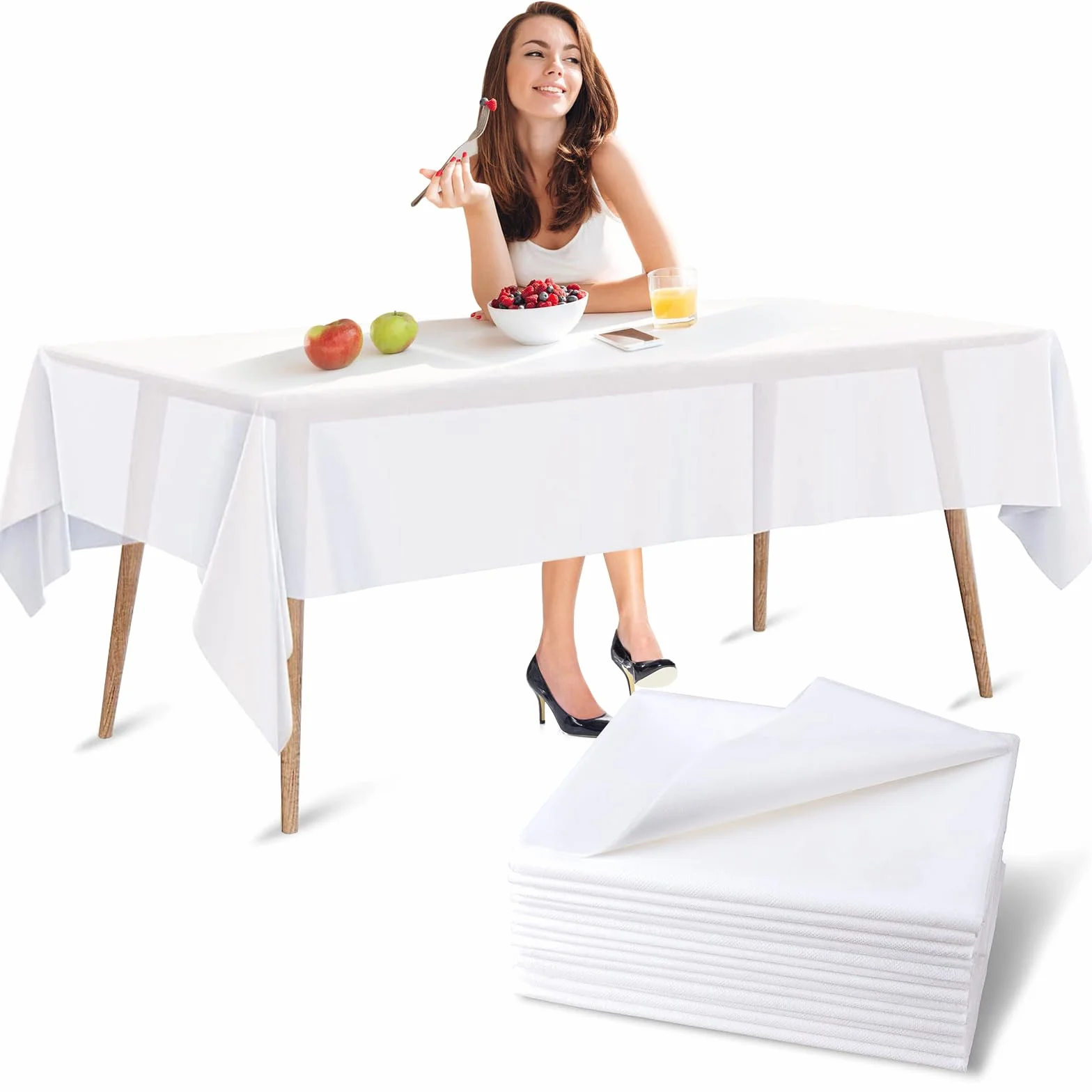 Nappes Jetables Blanche 150 x 280cm Imperméable en PEVE Rectangulaires pour Fête Pique-Nique Barbecue Mariages Banquet