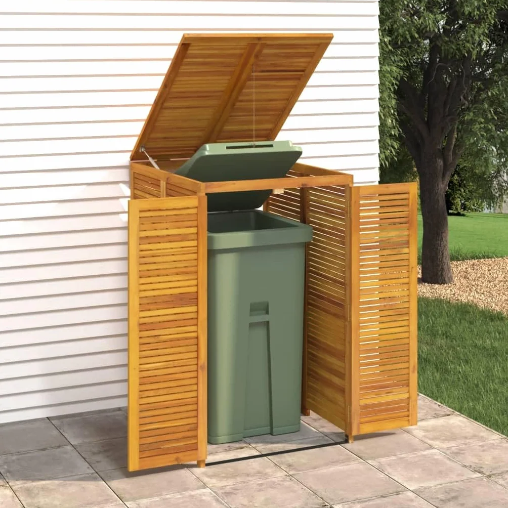 Cabanon à poubelle simple bois massif d acacia 70x89x117 cm