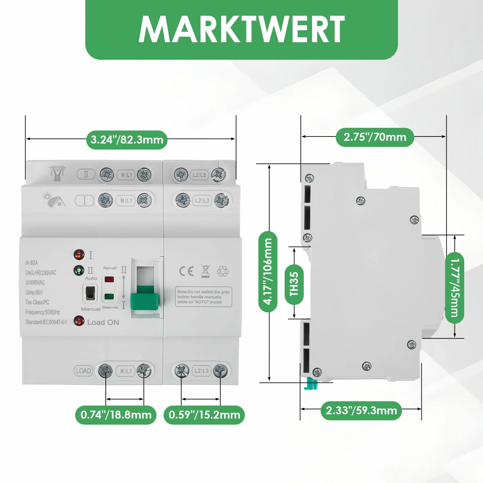 Inverseur de Source Automatique 63A 4P pour Rail DIN, ATS Mini 400V avec Commutation Rapide <50ms pour Générateur de Secours dans Armoire Électrique - Inverseur de Source Monophasé 63a