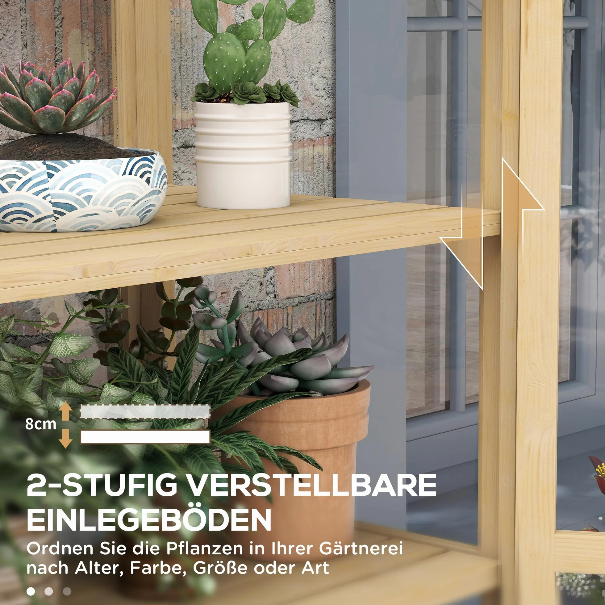 Outsunny Serre en Bois 4 Niveaux avec Fenêtre de Toit et Double Porte 100x56,5x178 cm