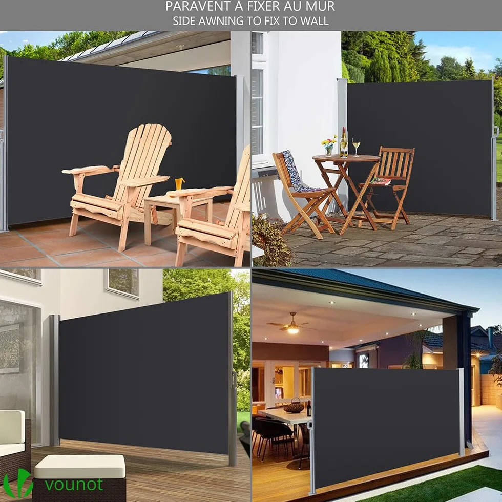 Paravent Rétractable Protection Solaire 140x300cm Auvent Rétractable Brise Vue Balcon Jardin Terrasse Anthracite