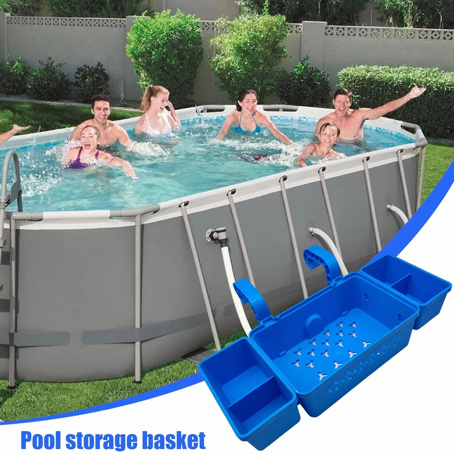 Panier de rangement pour piscine hors sol - Support multifonctionnel au bord de la piscine