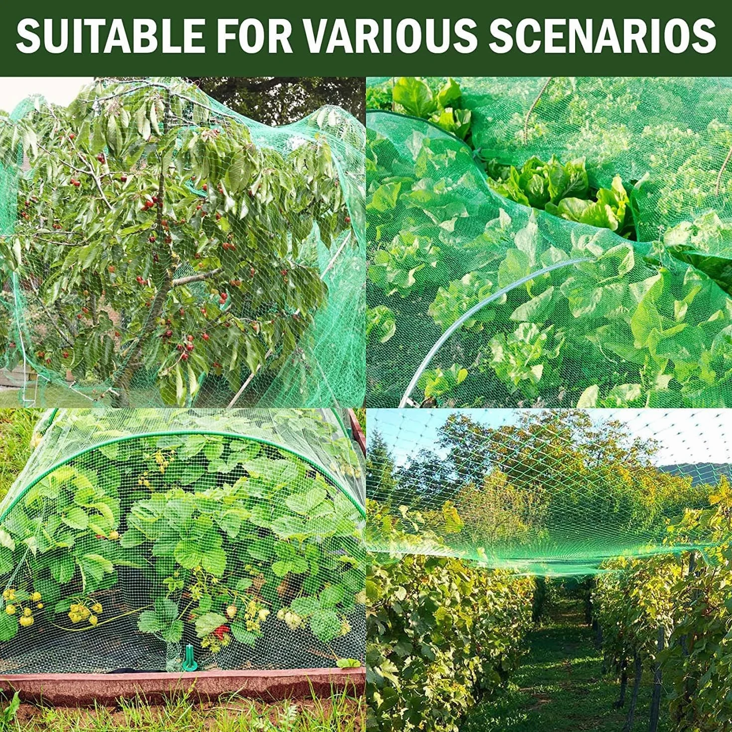 Filet Anti Oiseaux 2m x 15m Kit Jardin avec Attaches et Piquets Protection Fraisier Fruits Graines