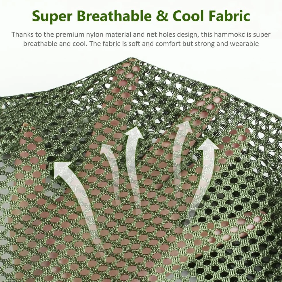 Hamac de Camping Respirant en Nylon Filet avec Barres Bois 290x150 cm Vert