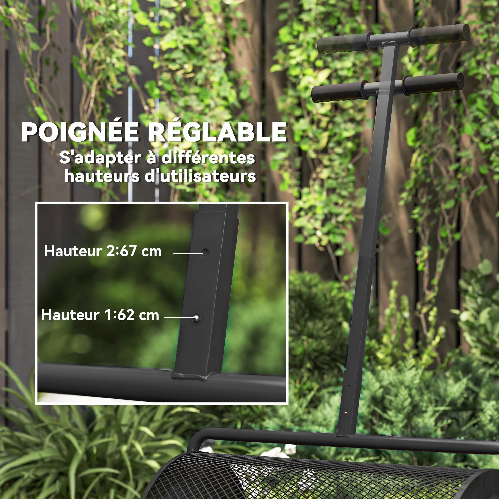 Outsunny Épandeur à Compost 75 L, épandeur de Gazon avec poignée en T réglable, Noir