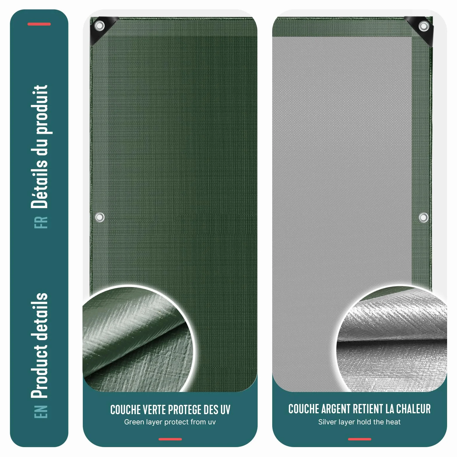 VOUNOT® Bâche de Protection en Polyéthylène 240g/m² Imperméable Ultra Lourde et Résistante Revêtue des Deux Côtés avec Oeillets en Aluminium Vert et Argent 4x6m