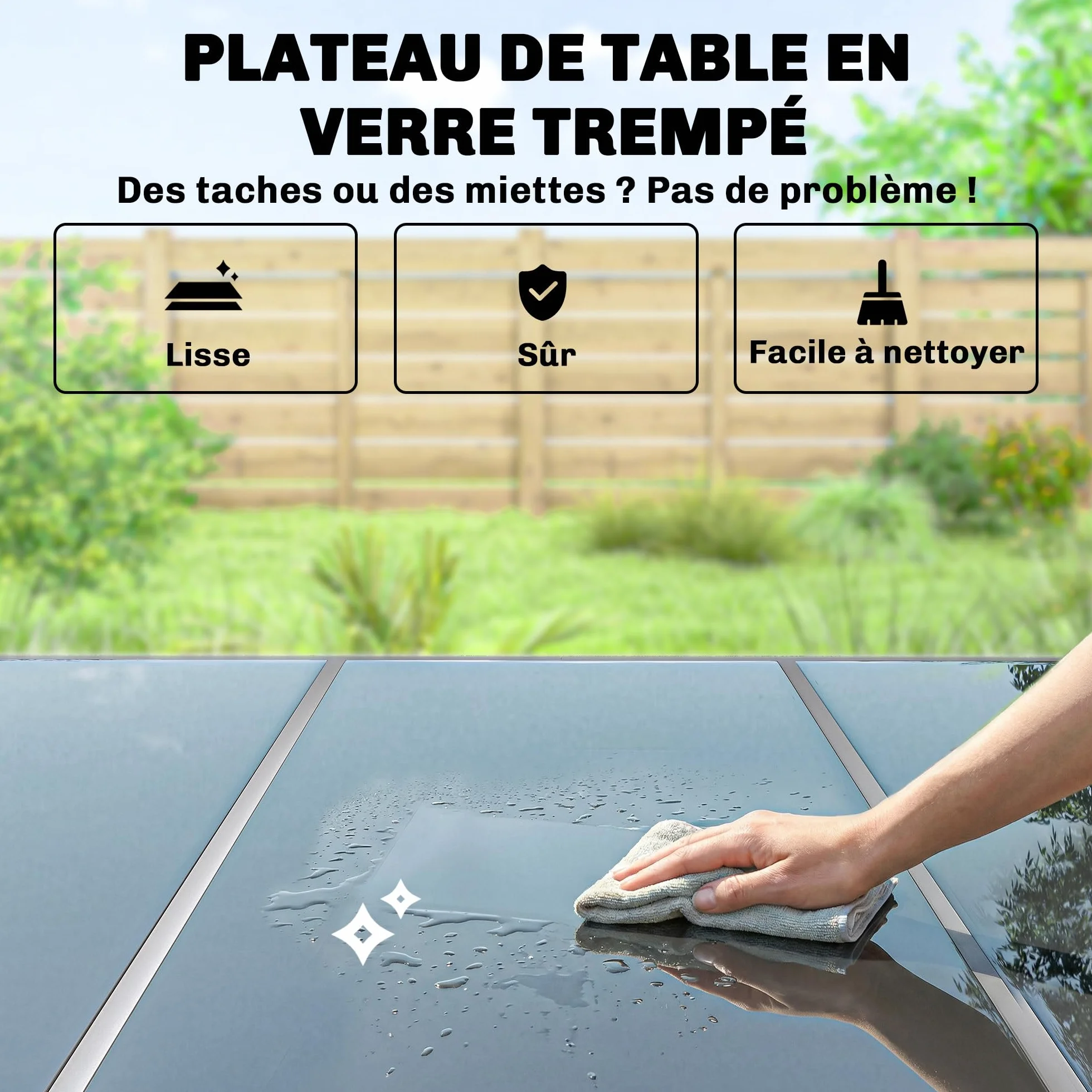 Outsunny Salon de Jardin 6 Personnes Table et Chaises Empilables Textilène Plateau Verre Trempé Argent
