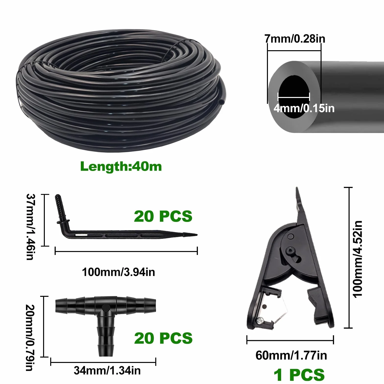 Automatic Irrigation System Micro Hose 4/7mm 40m Drip Irrigation Hose Agriculture Kit with Connectors and Drippers