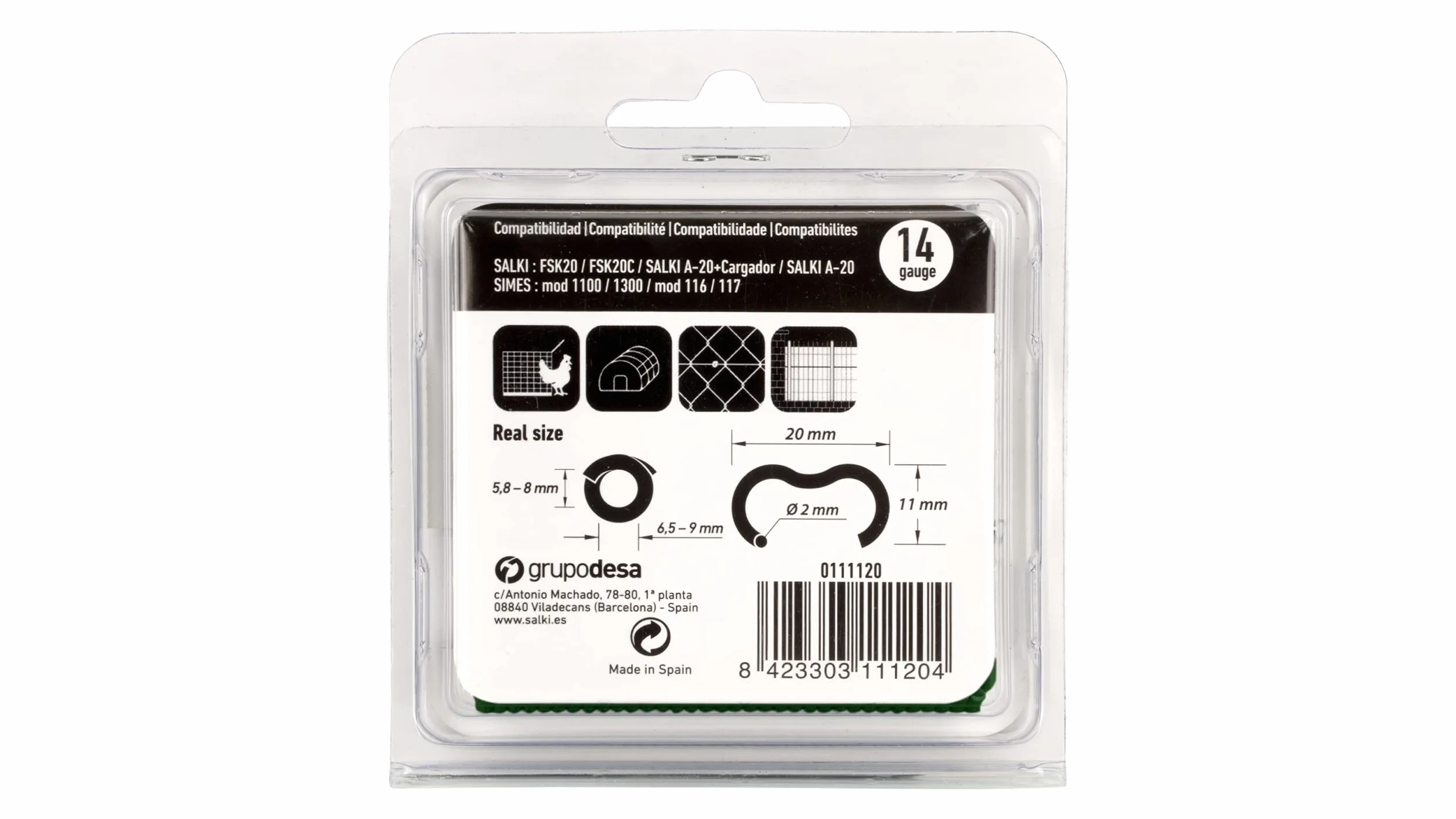 SALKI | Agrafes de Grillage Ω20 | Pack de 200 Agrafes Annelées Vertes | Diamètre de 2mm