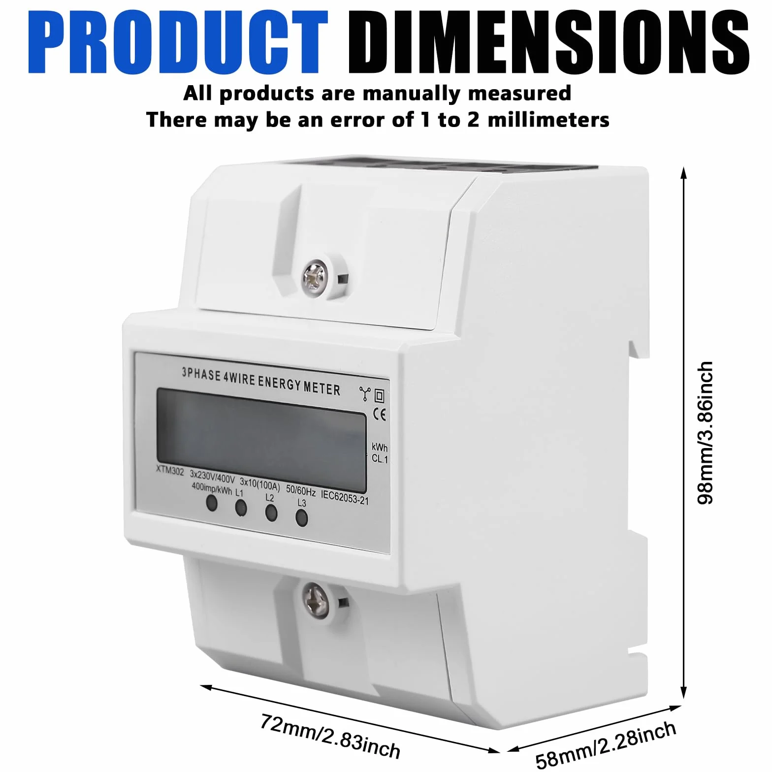 Compteur d'électricité triphasé 4 fils, compteur triphasé 230/400V 3x 5-100A, compteur d'électricité numérique LCD compteur intermédiaire courant rail DIN pour compteur intermédiaire rail DIN courant