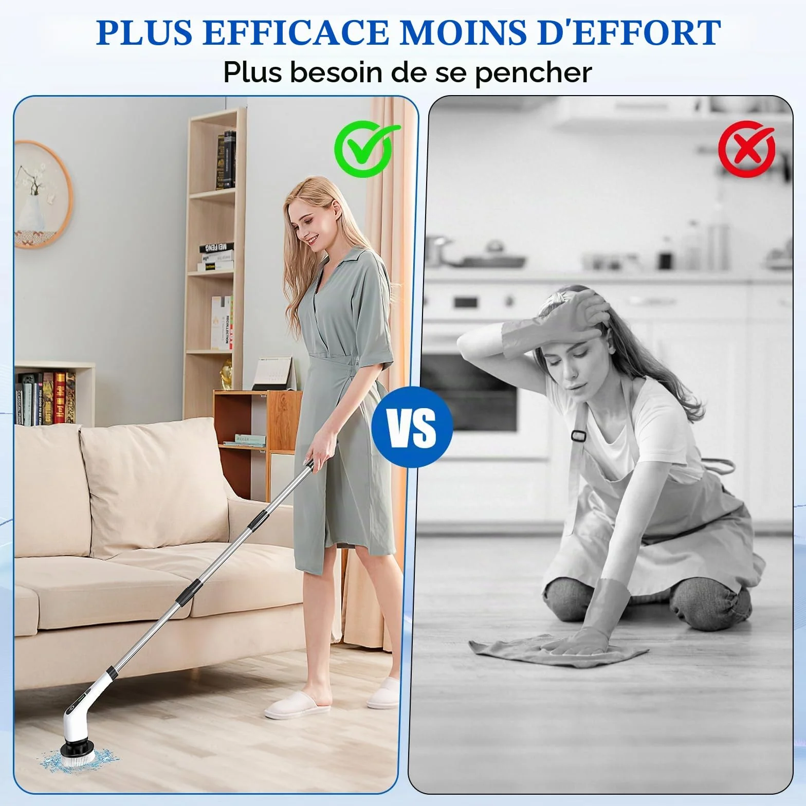 FARI Brosse Électrique Rotative Sans Fil - 8 Têtes Remplaçables, Nettoyage Douche, Poignée Ajustable Pour Salle de Bain, Carrelage et Voiture - Blanc