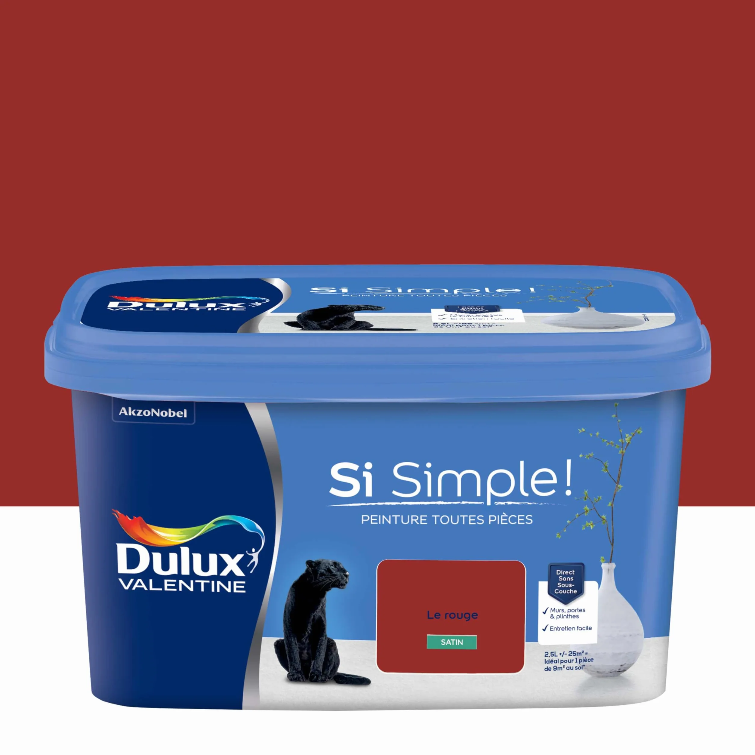 Dulux Valentine Peinture Si Simple Peinture Intérieure Toutes Pièces - Peinture Mur et Plafond, Porte et Plinthe - Couleur : Le Rouge Satin - 2,5 L