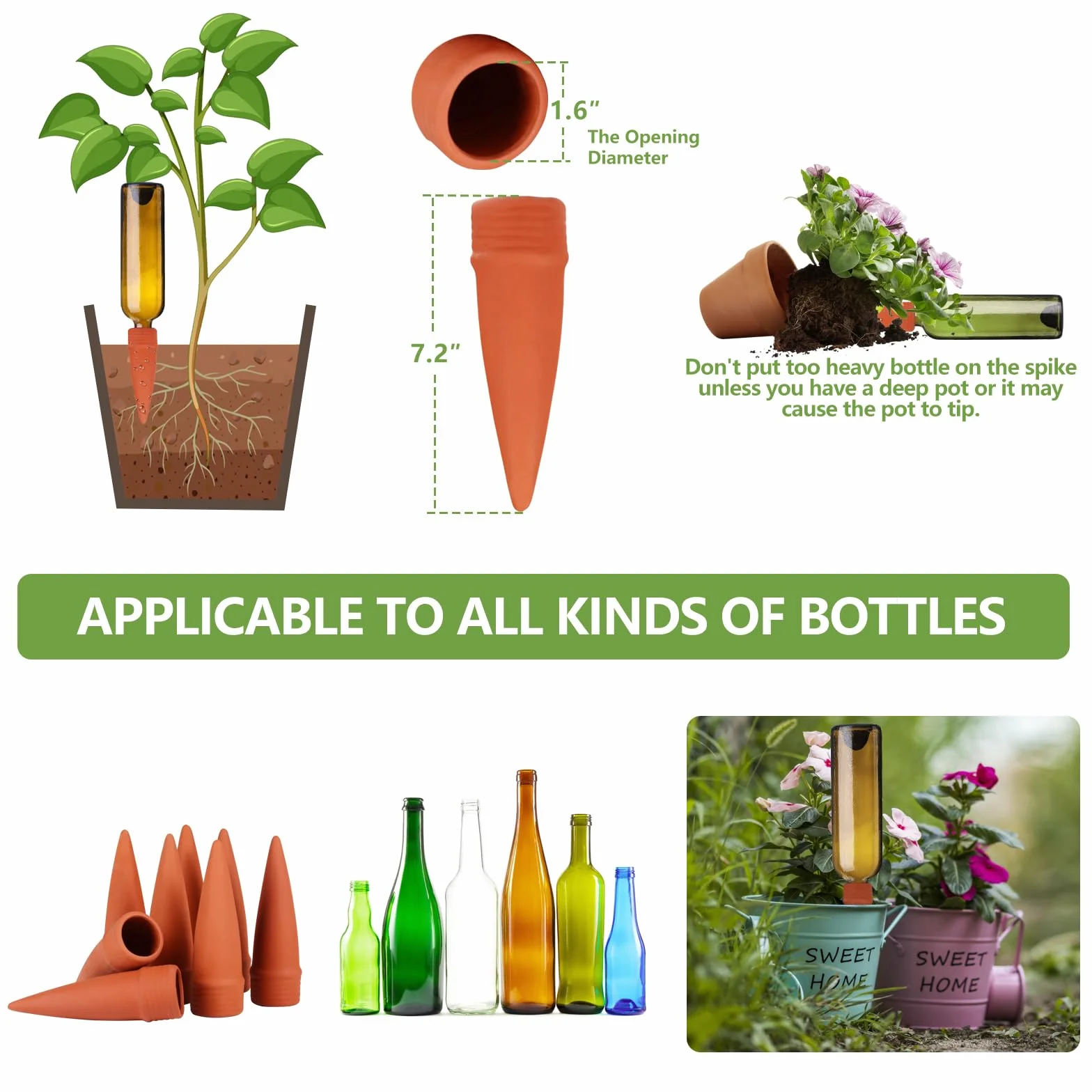 Oyas a Planter Terre Cuite Auto-arrosantes, Cône en Argile d’arrosage Goutte-Gouttes Automatiques pour Plantes en Pot, Lot de 8