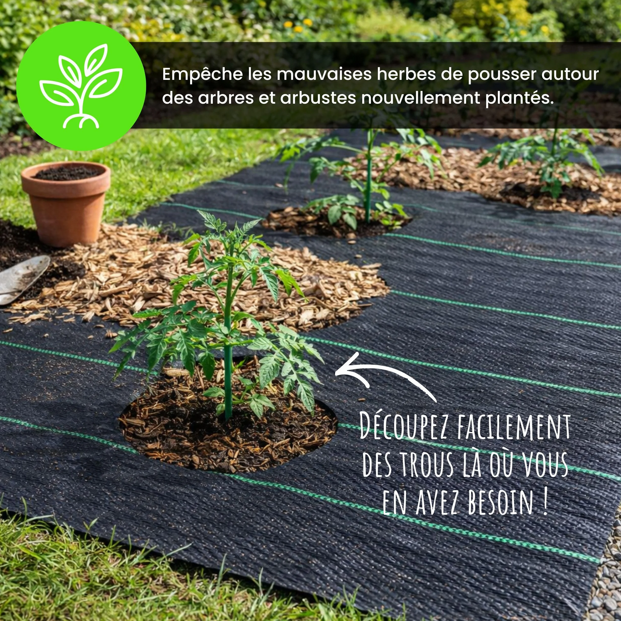 Toile de Paillage 2m x 50m Géotextile Anti Repousse Bache Jardin Anti Mauvaises Herbes 100g/m² Résistant Déchirures Perméable Eau UV
