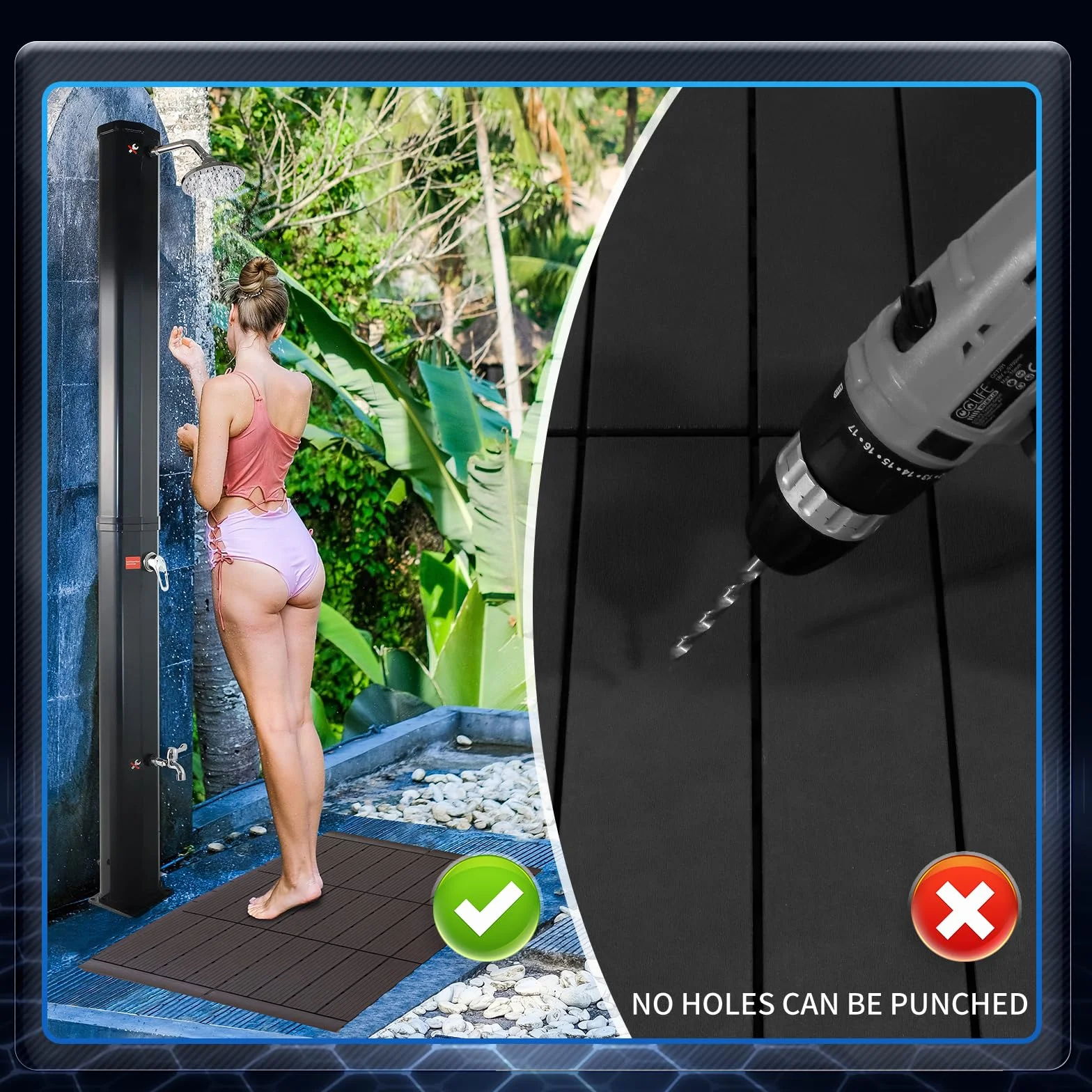 Douche Solaire 60 litres, Douche de Jardin Solaire, Pommeau de Douche Réglable, Température Jusqu'à 60°, avec Housse de Protection, pour Piscine Plage