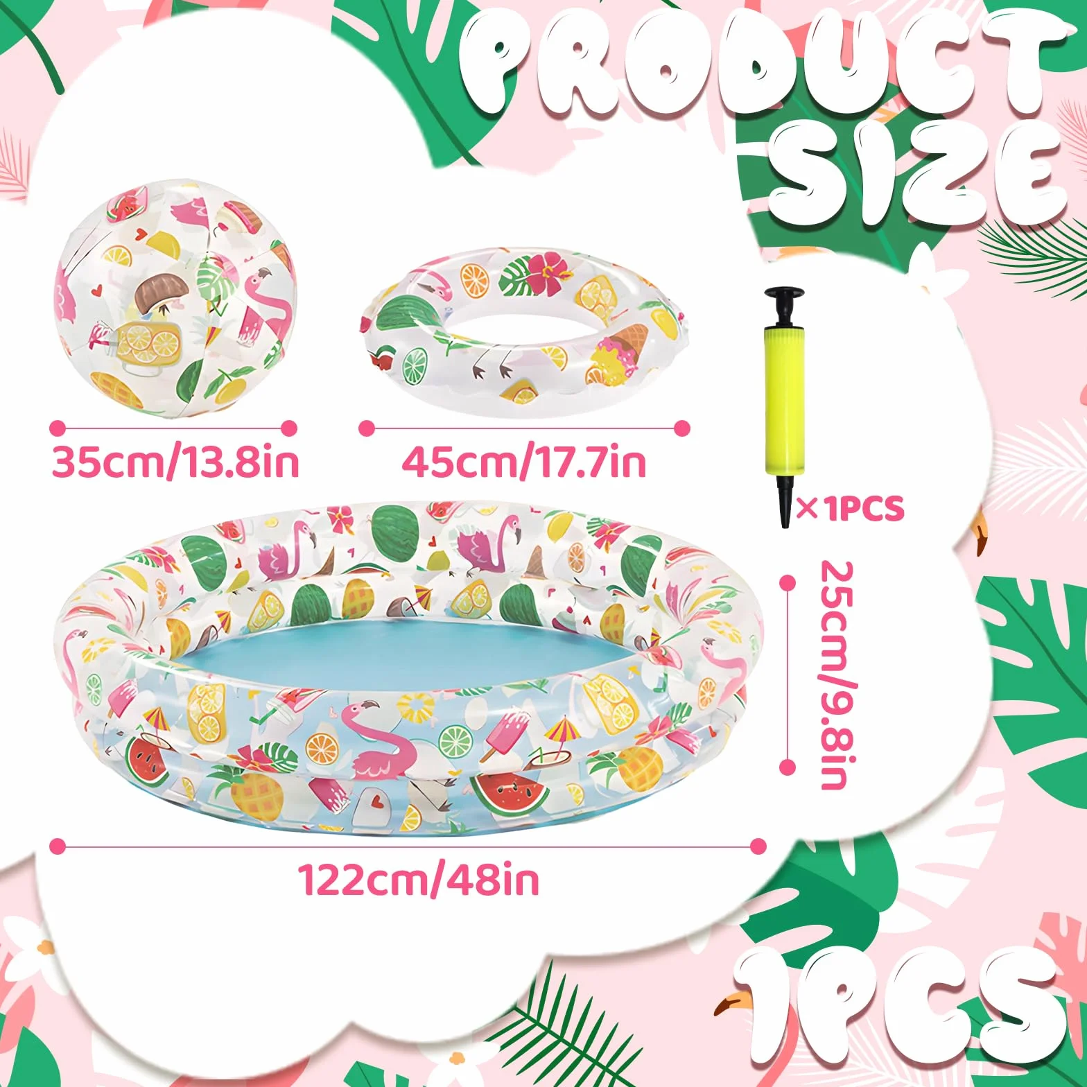 Piscine Gonflable Pataugeoire 122 x 25 cm Motif Hawaïen avec Pompe à Air