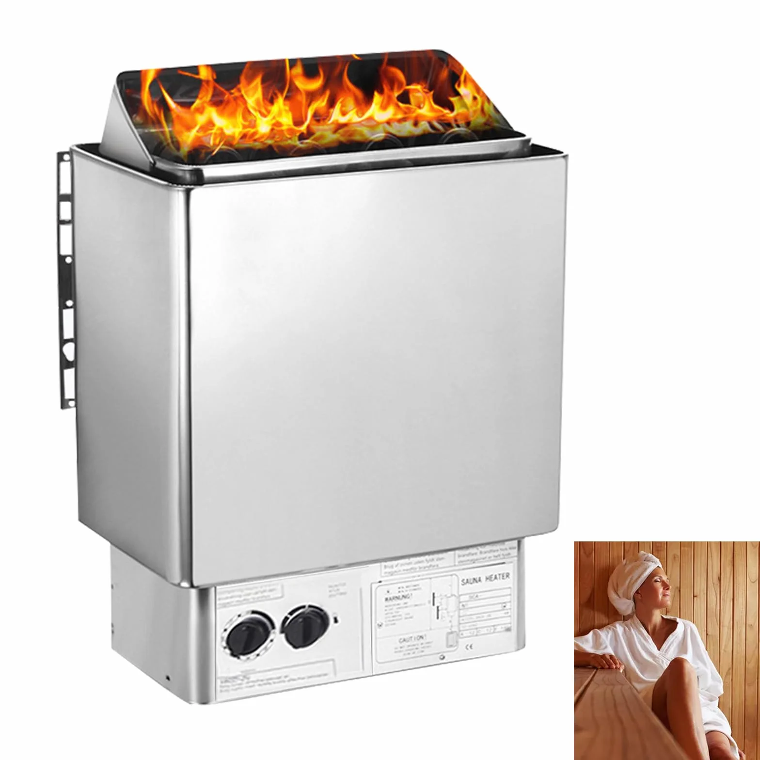 Poêle de Sauna Électrique Portable Inox, 6 kW, Contrôleur Intégré, 80℃ Max, pour Sauna 5-9 m³, Utilisation Commerciale de Douche Spa Hôtel, Pierres Non Incluses