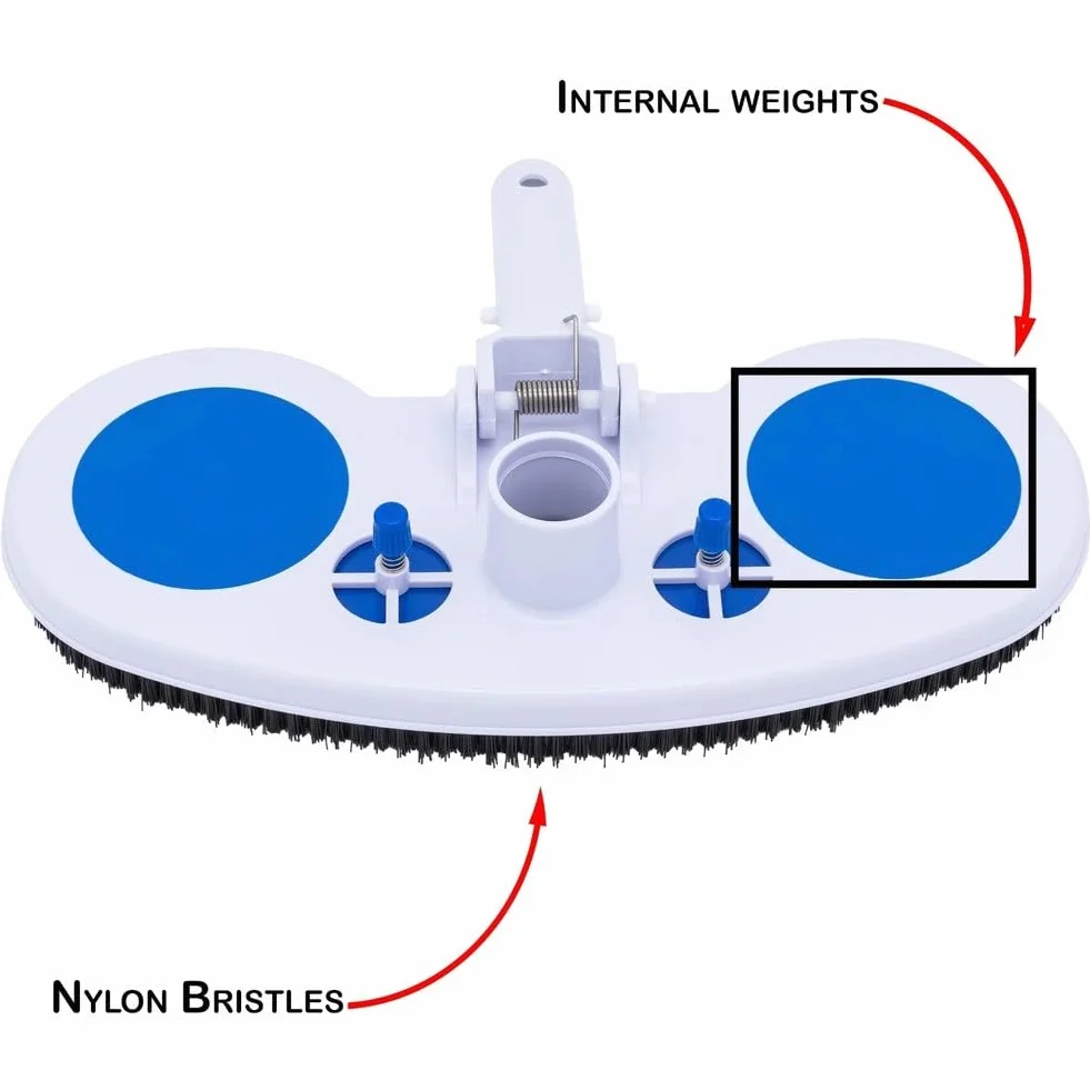 Brosse Tête d'Aspirateur de Piscine Lestée avec Valve Hydrostatique pour Carrelage, Vinyle, Fibre de Verre, Compatible Poteaux Standard Bleu Blanc