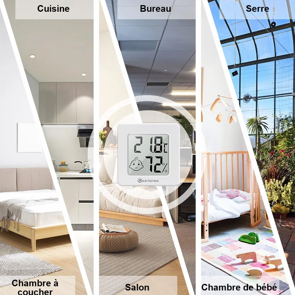 KETOTEK 5 pièces Mini Hygromètre Thermomètre Intérieur Numérique LCD Moniteur de Température et Humidité pour Maison Bureau