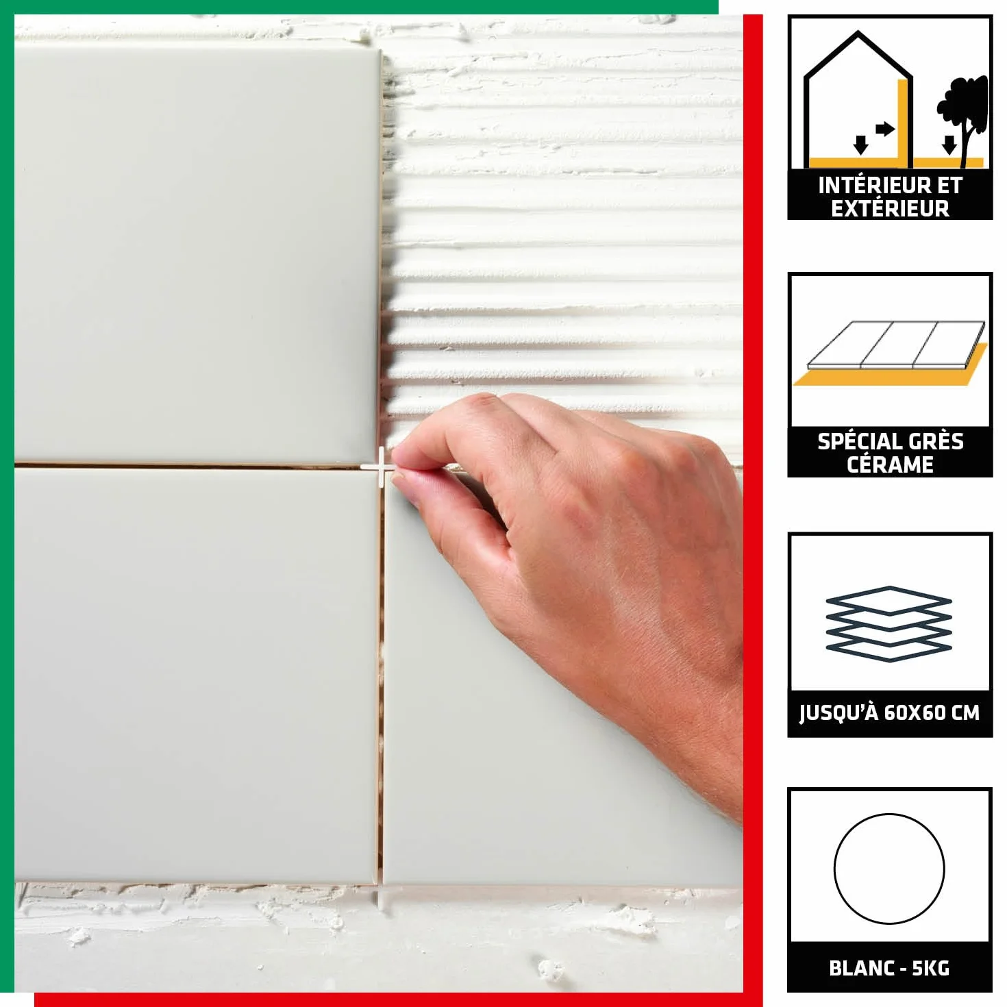 Parexlanko - Colle carrelage - Tous Carreaux Tous Supports - Blanc - Neuf et rénovation - Spécial grès cérame - Adhérence haute performance - 5kg
