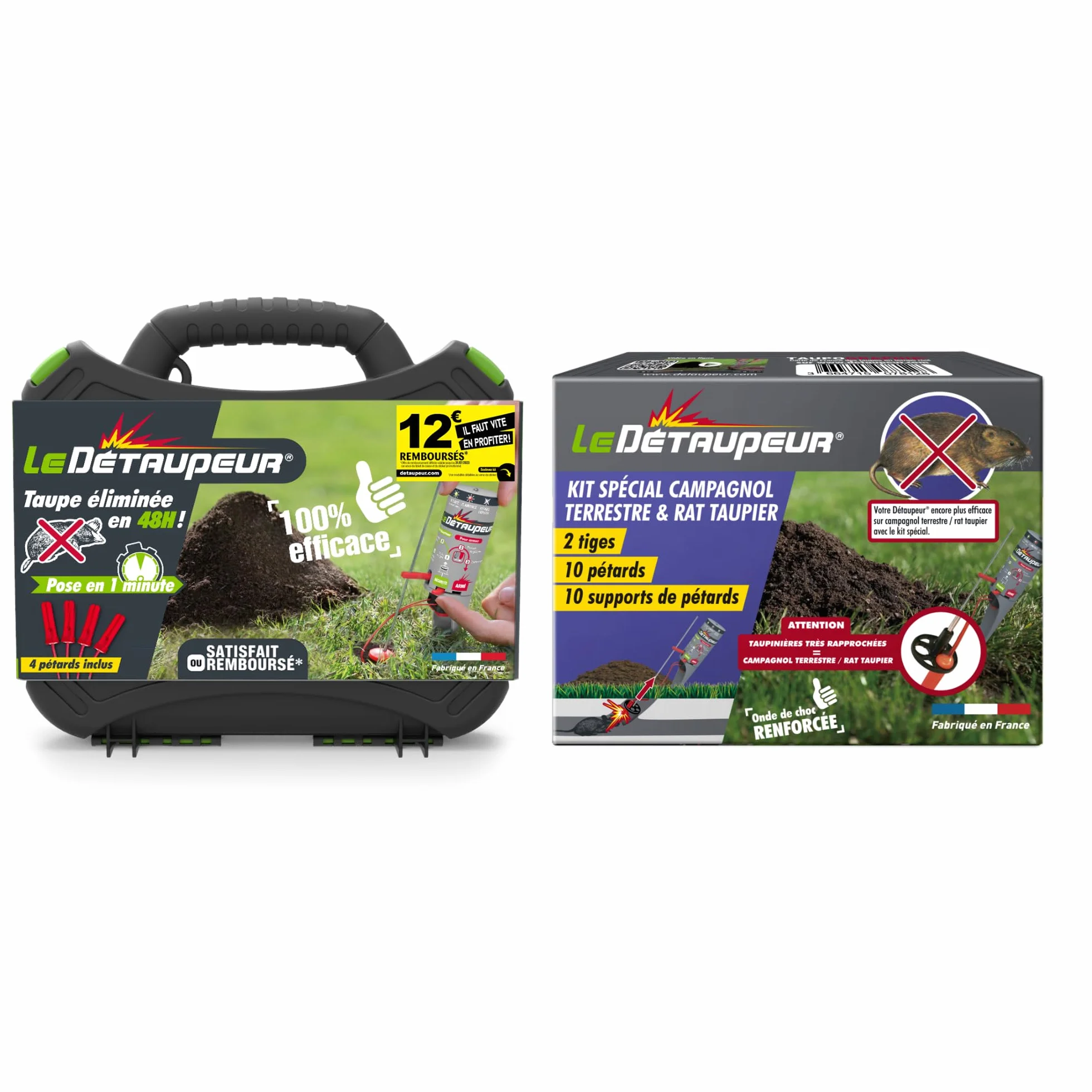 LE DETAUPEUR Kit Complet Détaupeur + 4 Recharges Piège Anti Taupes Campagnols Rat Taupier Utilisable Sous Pluie
