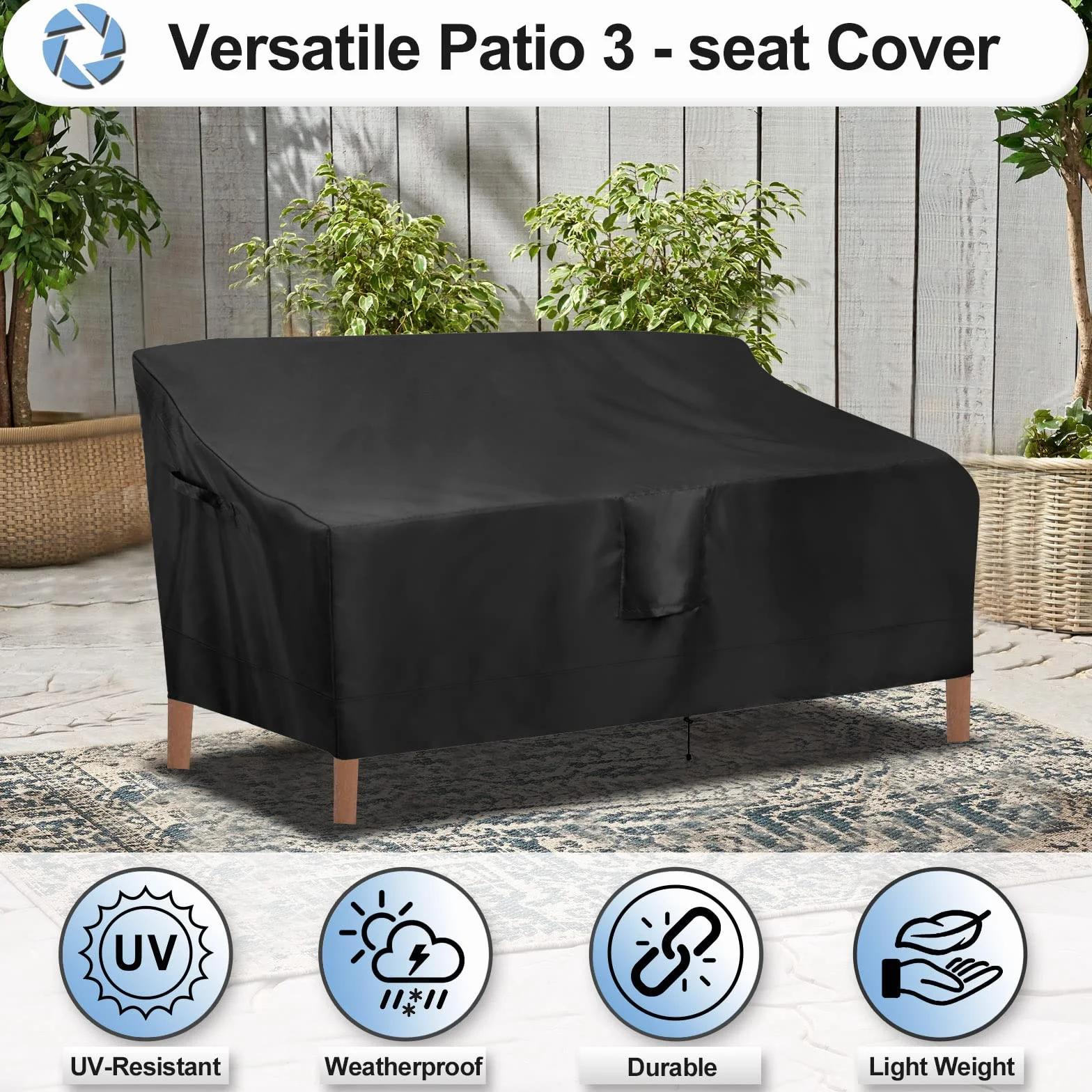 OutdoorLines Housse de canapé 3 places imperméable résistante UV 193 x 81 x 83 cm noir