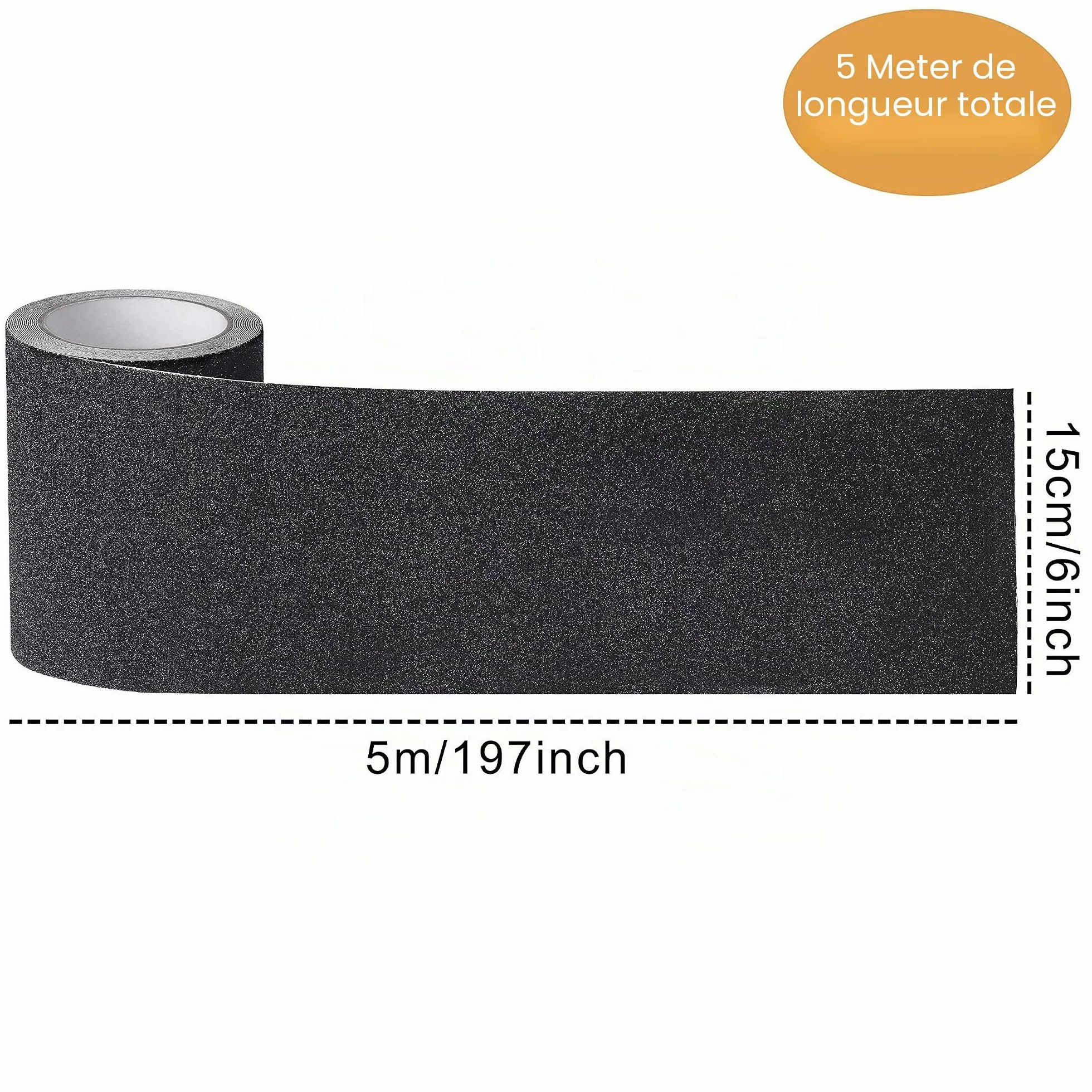 Bande Antidérapante Adhésive pour Escaliers, Friction, Abrasif pour les Sécurité, Escabeau, Intérieur, Extérieur, Haute Traction, 15CM x 5M, Noir